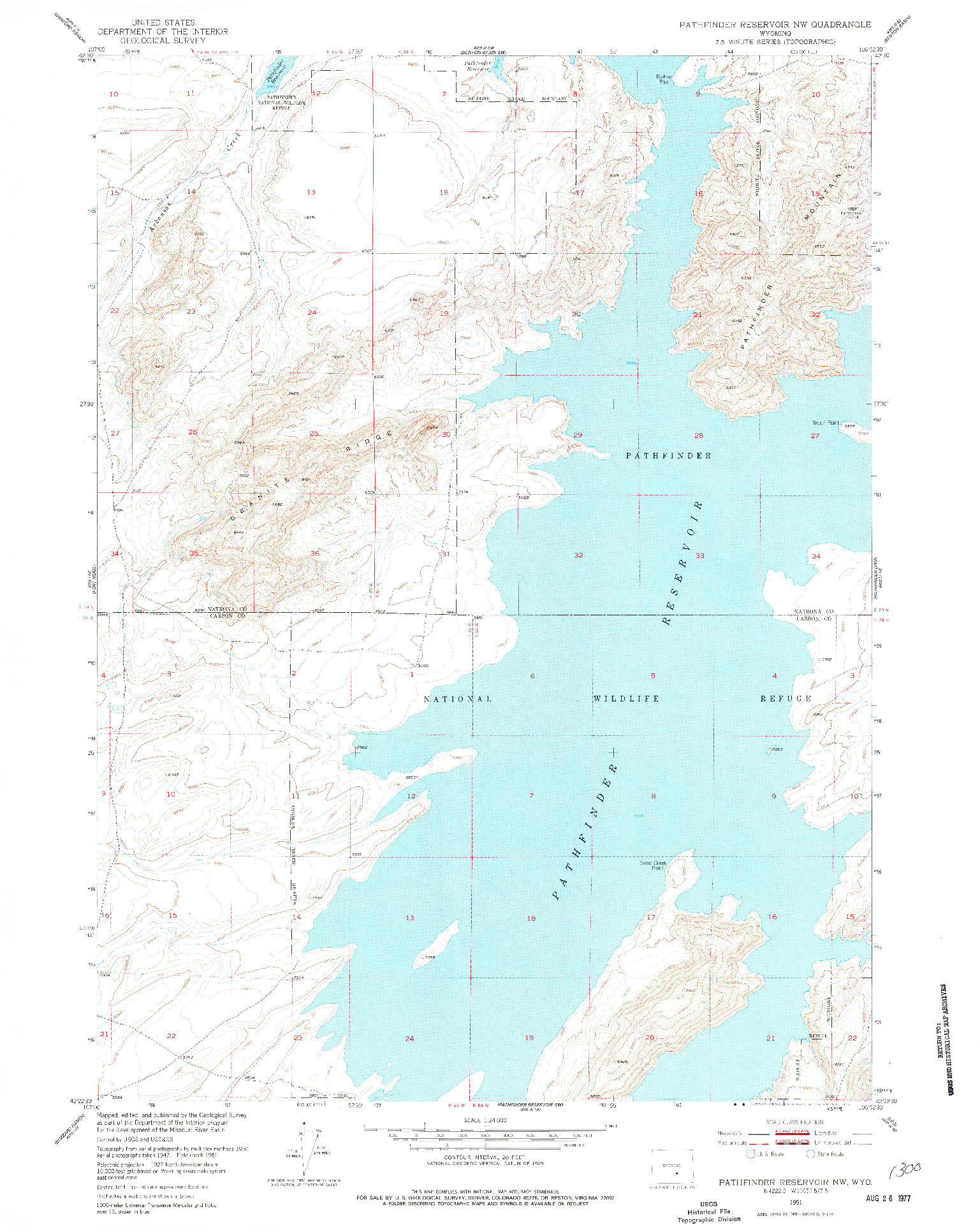 USGS 1:24000-SCALE QUADRANGLE FOR PATHFINDER RESERVOIR NW, WY 1951