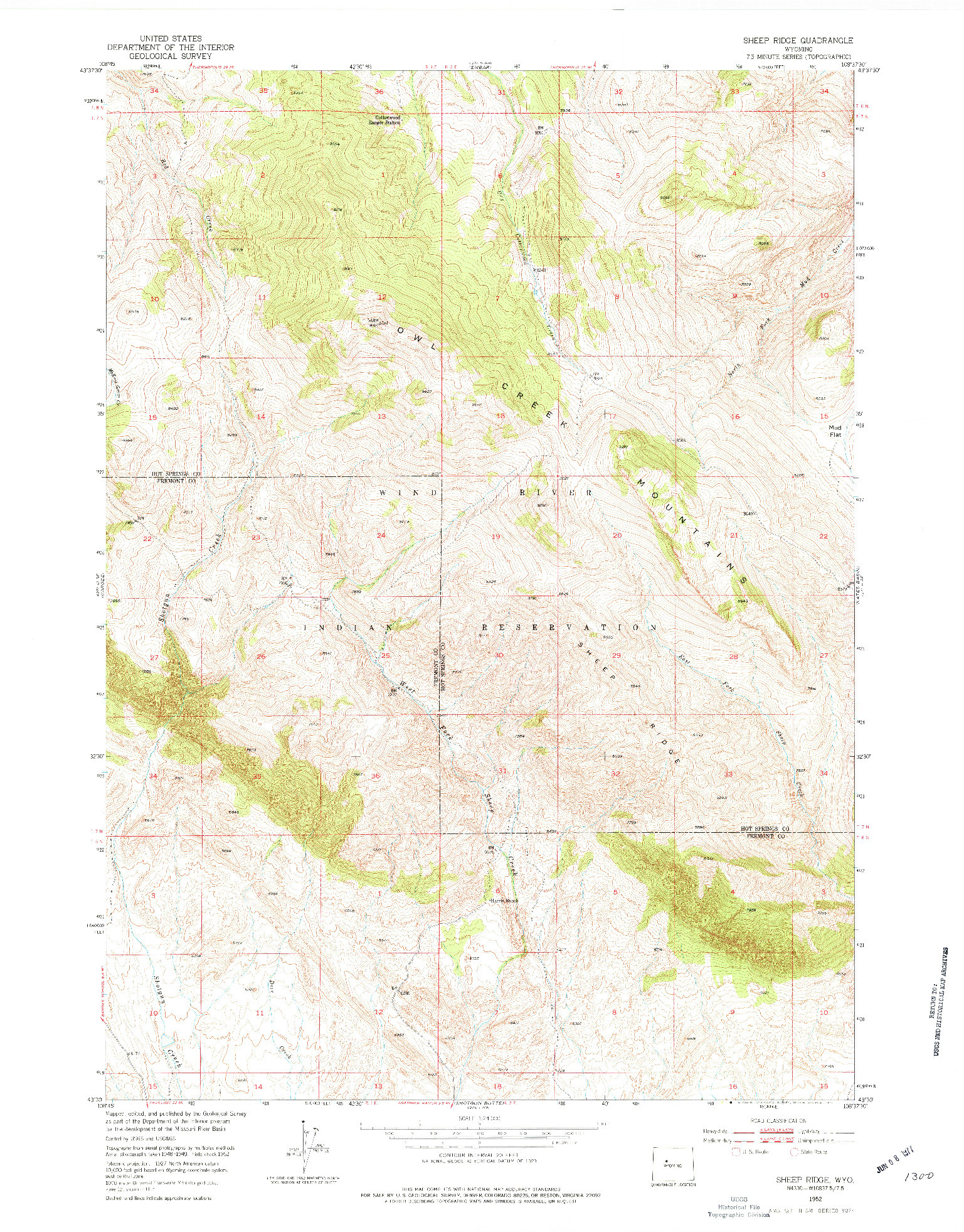 USGS 1:24000-SCALE QUADRANGLE FOR SHEEP RIDGE, WY 1952