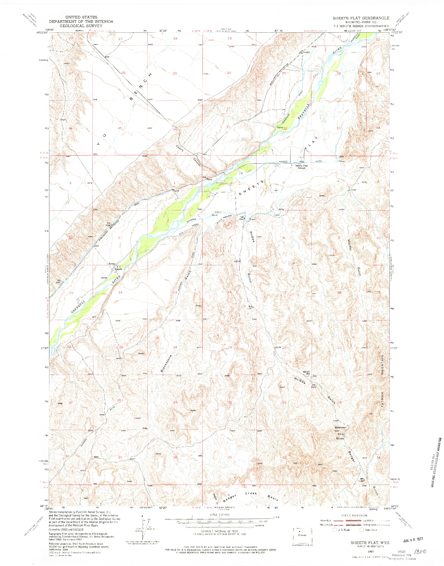 USGS 1:24000-SCALE QUADRANGLE FOR SHEETS FLAT, WY 1951