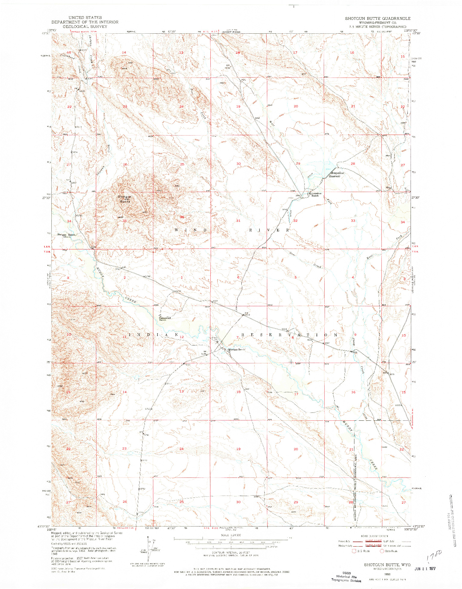USGS 1:24000-SCALE QUADRANGLE FOR SHOTGUN BUTTE, WY 1950