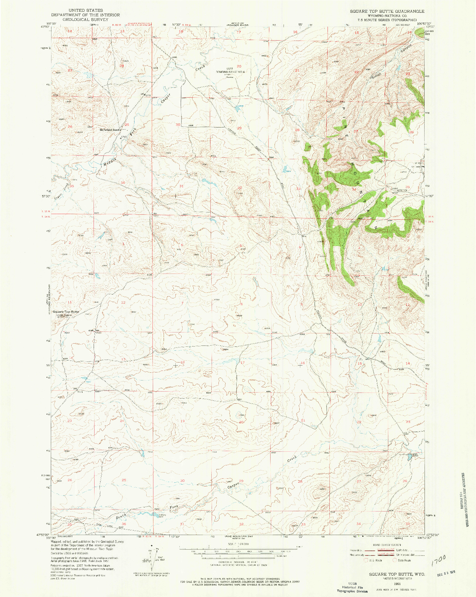 USGS 1:24000-SCALE QUADRANGLE FOR SQUARE TOP BUTTE, WY 1951