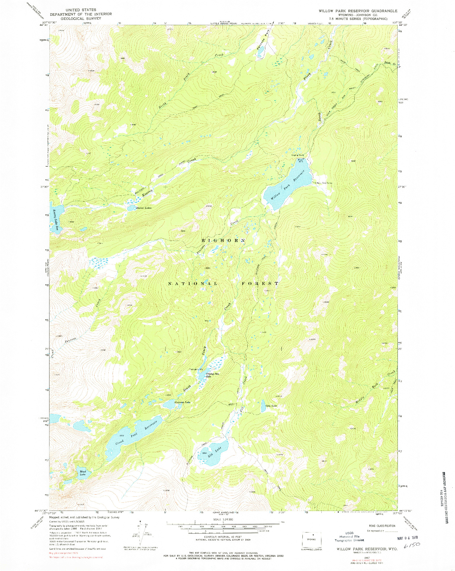 USGS 1:24000-SCALE QUADRANGLE FOR WILLOW PARK RESERVOIR, WY 1967