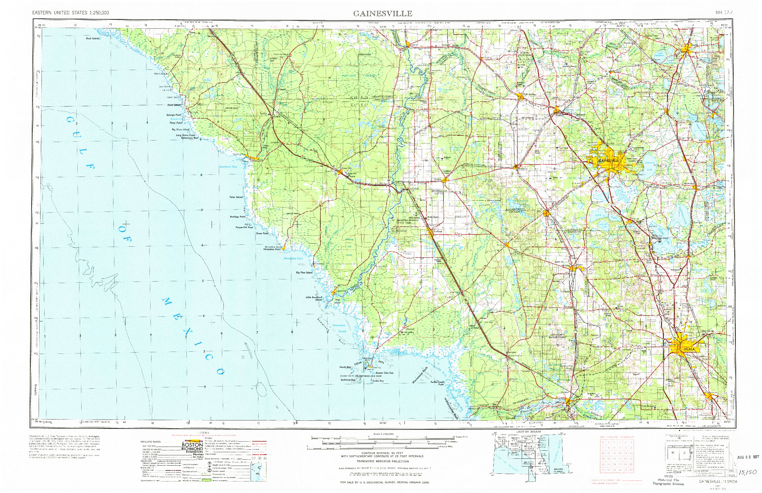 USGS 1:250000-SCALE QUADRANGLE FOR GAINESVILLE, FL 1954