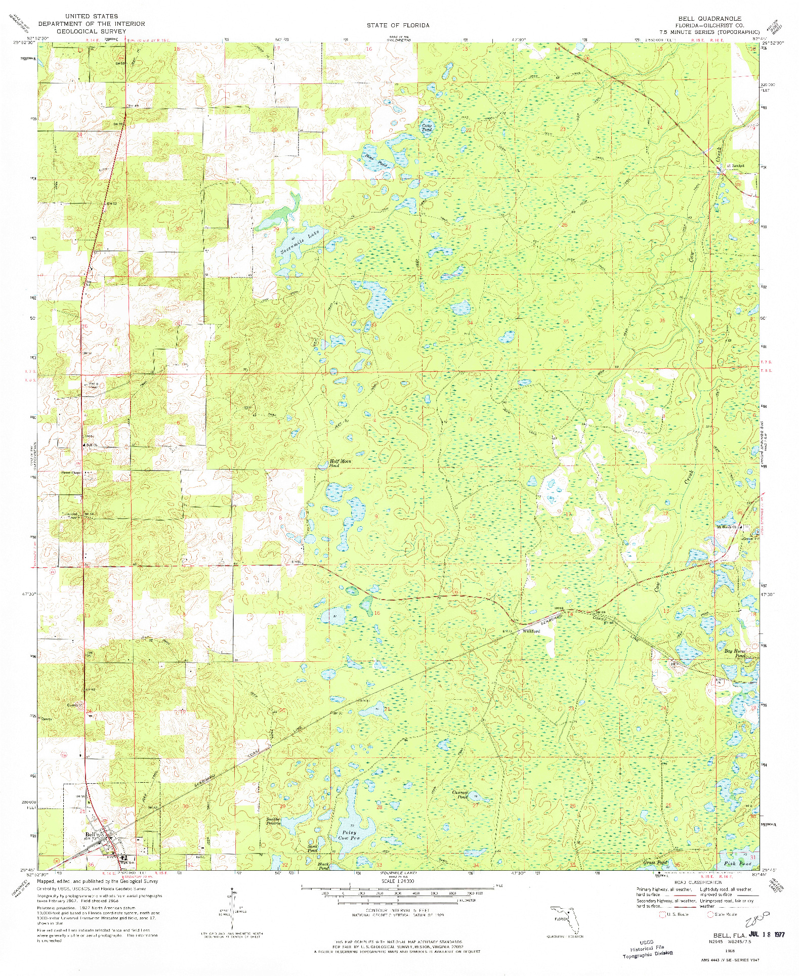 USGS 1:24000-SCALE QUADRANGLE FOR BELL, FL 1968