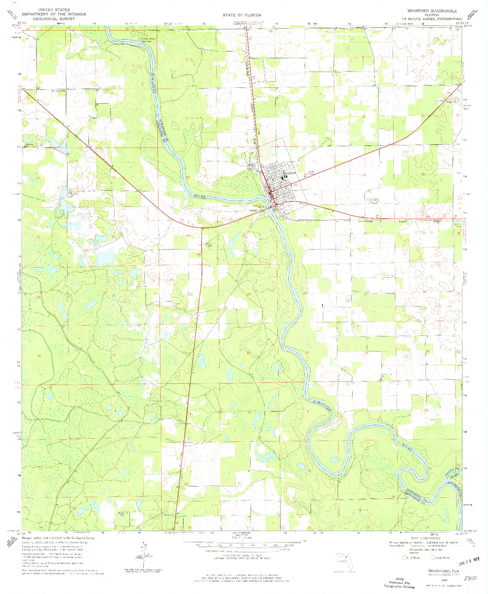 USGS 1:24000-SCALE QUADRANGLE FOR BRANFORD, FL 1968