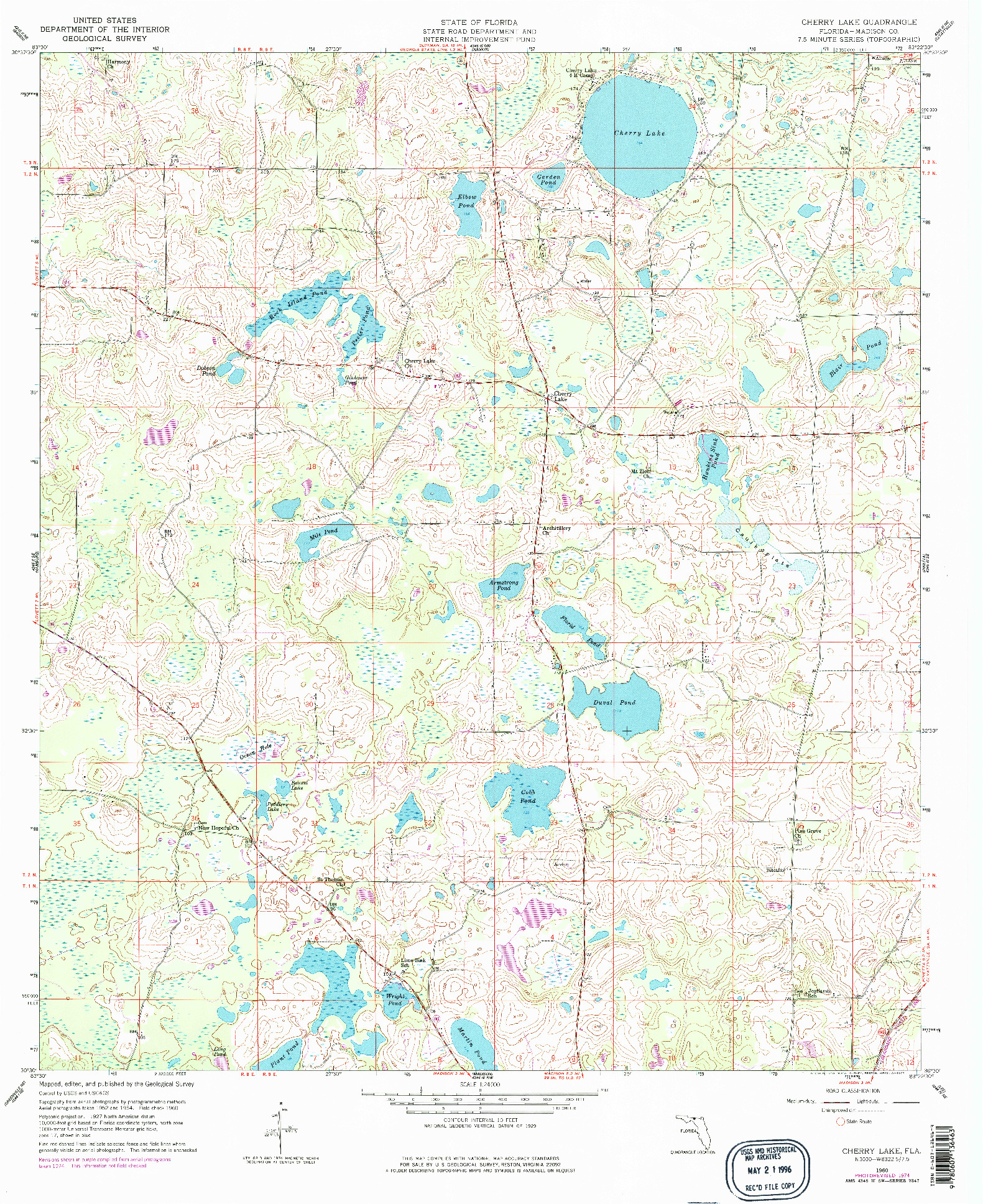 USGS 1:24000-SCALE QUADRANGLE FOR CHERRY LAKE, FL 1960