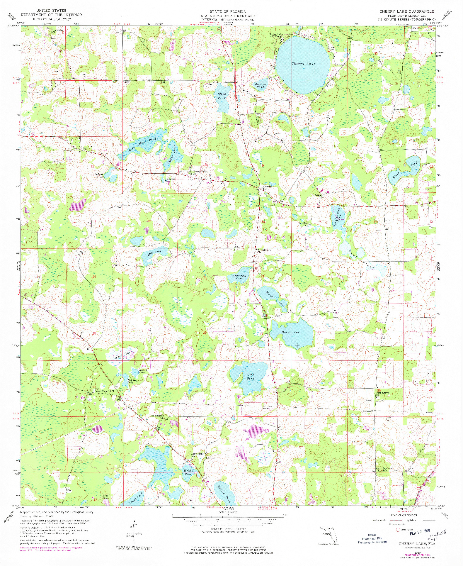 USGS 1:24000-SCALE QUADRANGLE FOR CHERRY LAKE, FL 1960