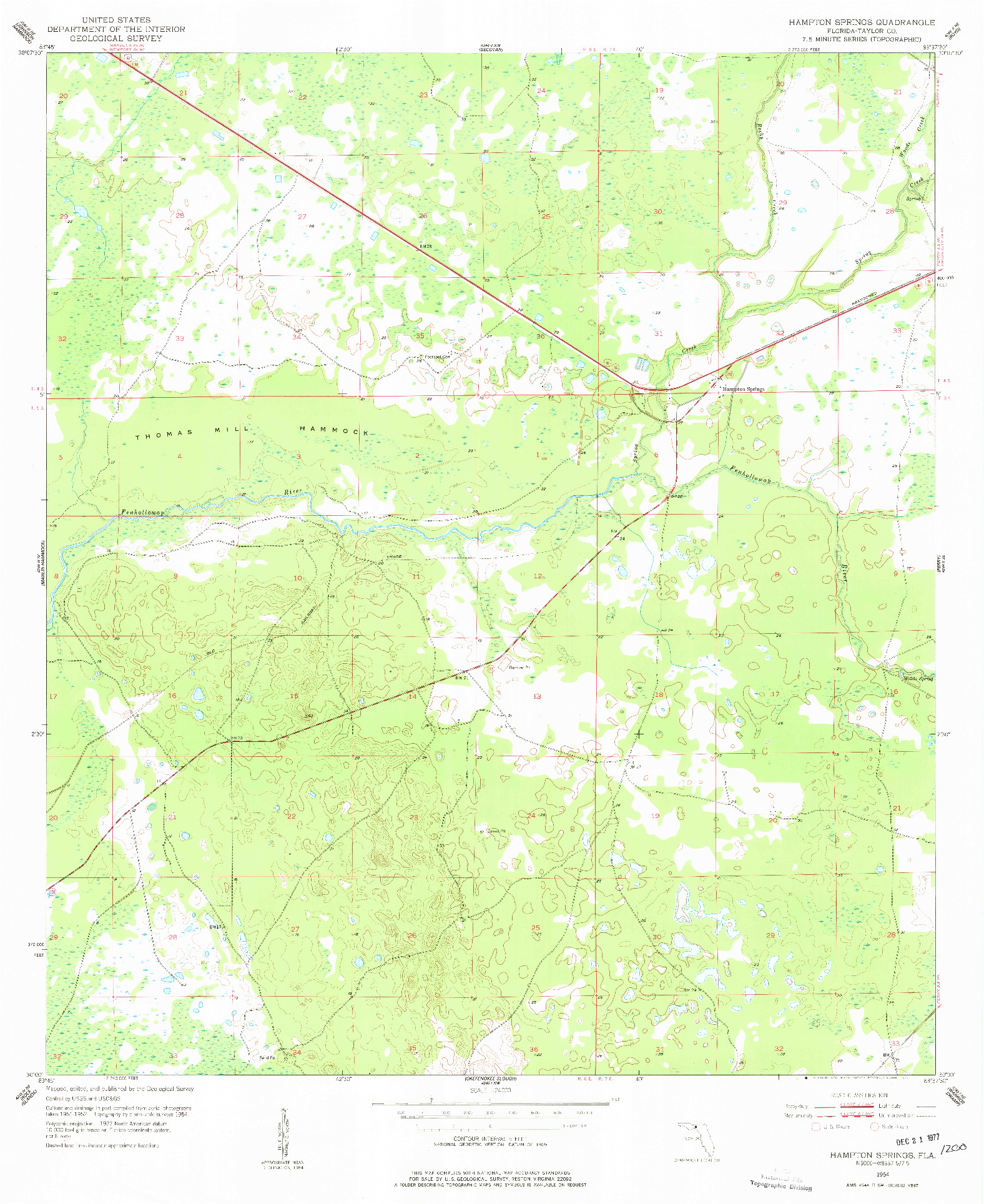 USGS 1:24000-SCALE QUADRANGLE FOR HAMPTON SPRINGS, FL 1954