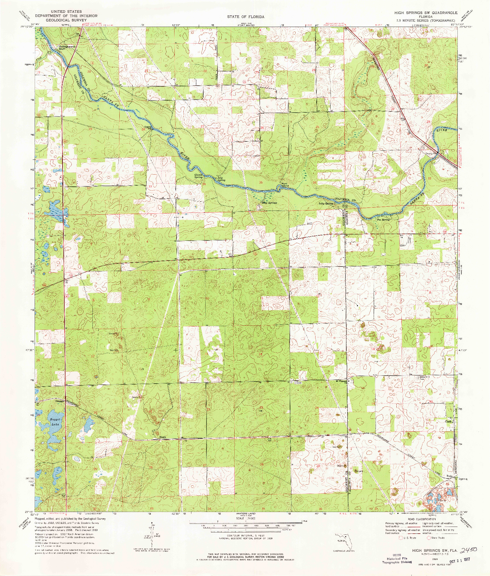 USGS 1:24000-SCALE QUADRANGLE FOR HIGH SPRINGS SW, FL 1969