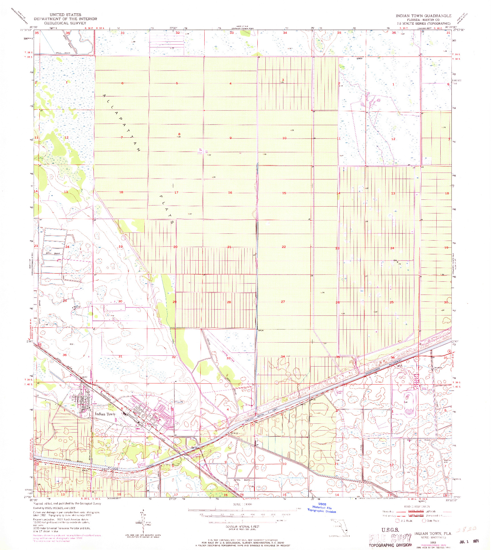 USGS 1:24000-SCALE QUADRANGLE FOR INDIAN TOWN, FL 1953