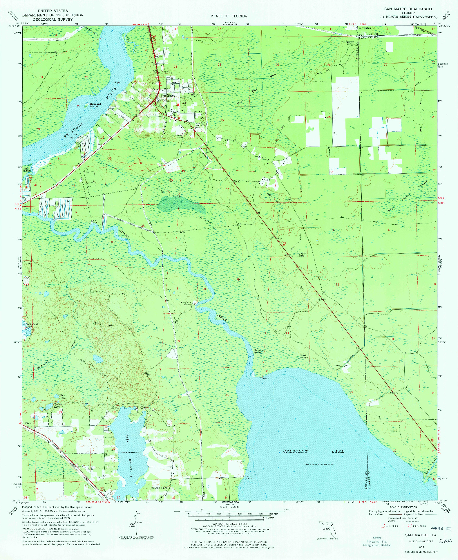 USGS 1:24000-SCALE QUADRANGLE FOR SAN MATEO, FL 1968