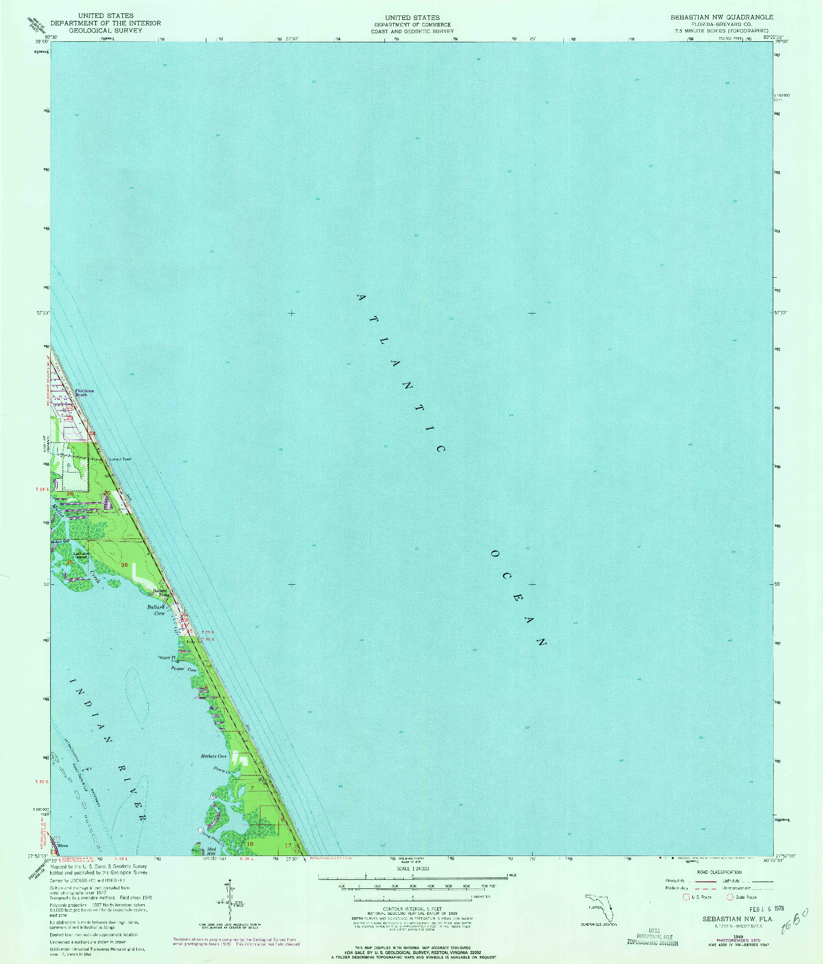 USGS 1:24000-SCALE QUADRANGLE FOR SEBASTIAN NW, FL 1949