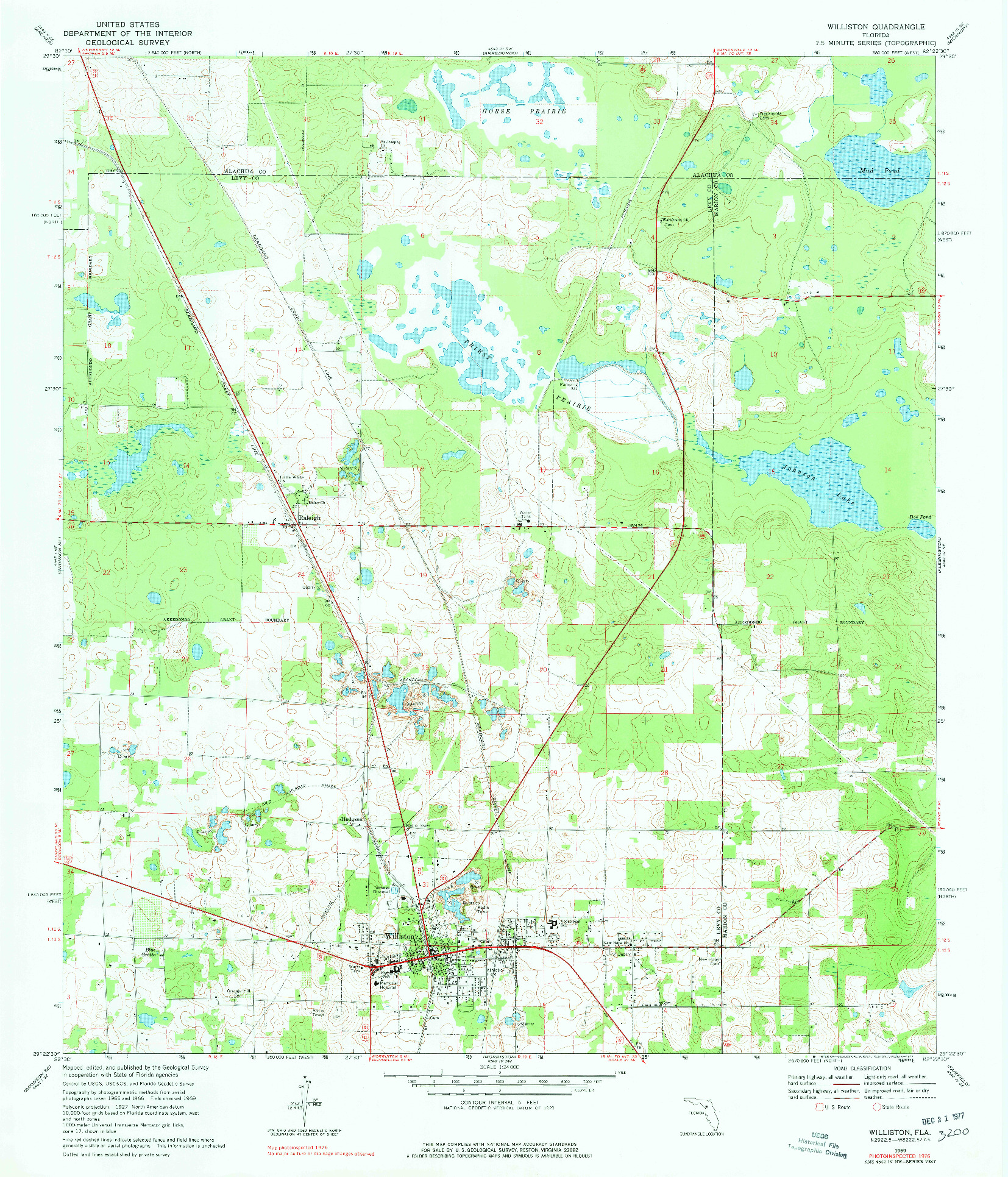 USGS 1:24000-SCALE QUADRANGLE FOR WILLISTON, FL 1969