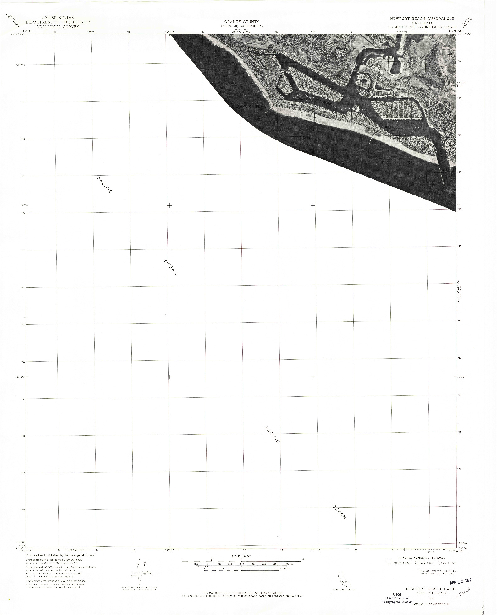 USGS 1:24000-SCALE QUADRANGLE FOR NEWPORT BEACH, CA 1974