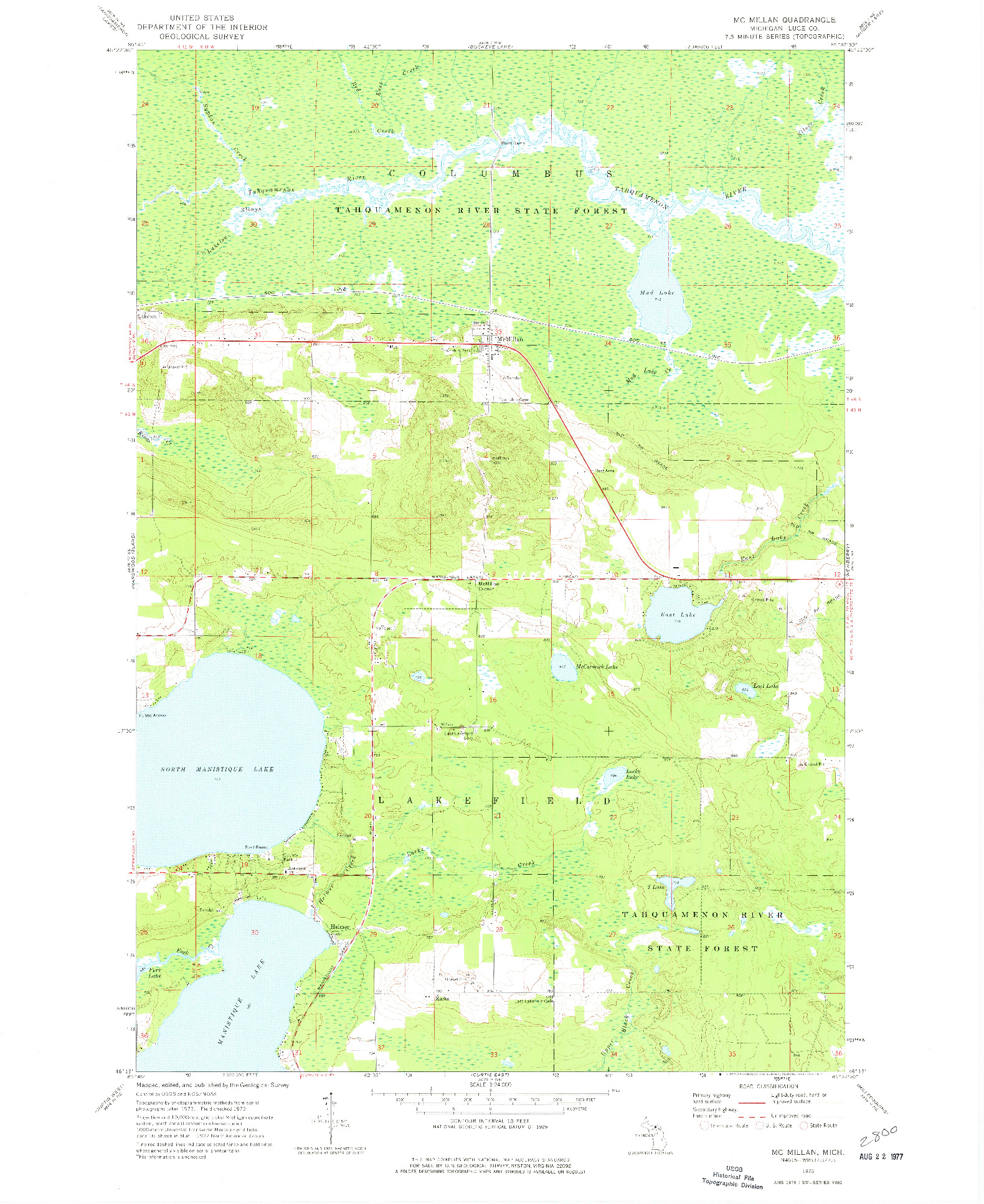 USGS 1:24000-SCALE QUADRANGLE FOR MCMILLAN, MI 1973
