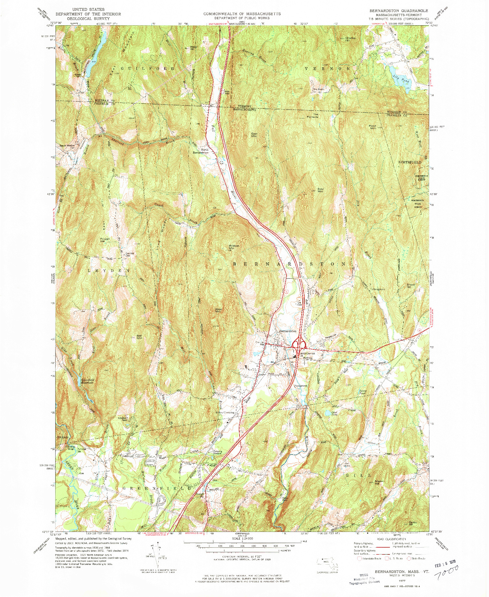 USGS 1:24000-SCALE QUADRANGLE FOR BERNARDSTON, MA 1977