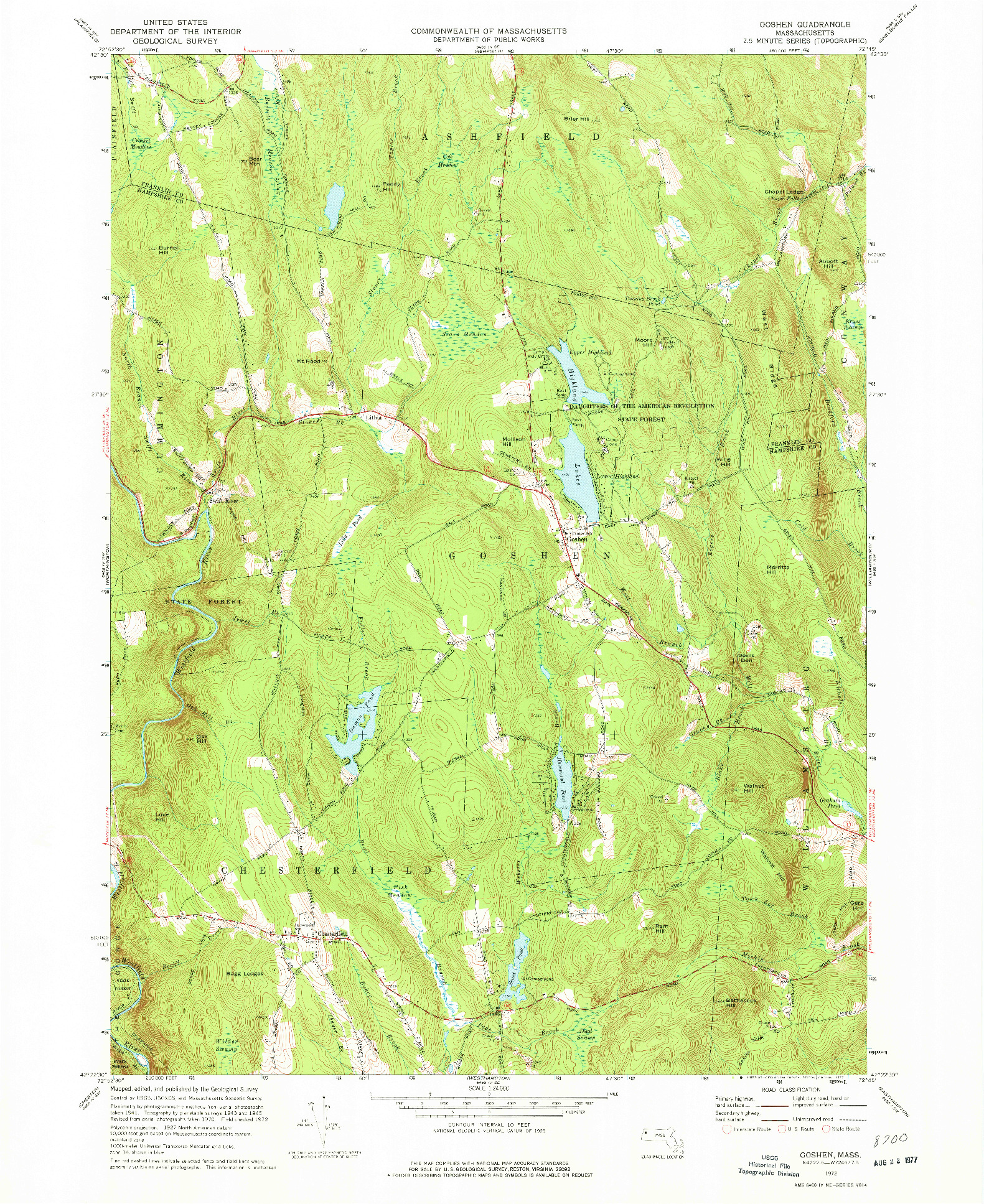USGS 1:24000-SCALE QUADRANGLE FOR GOSHEN, MA 1972