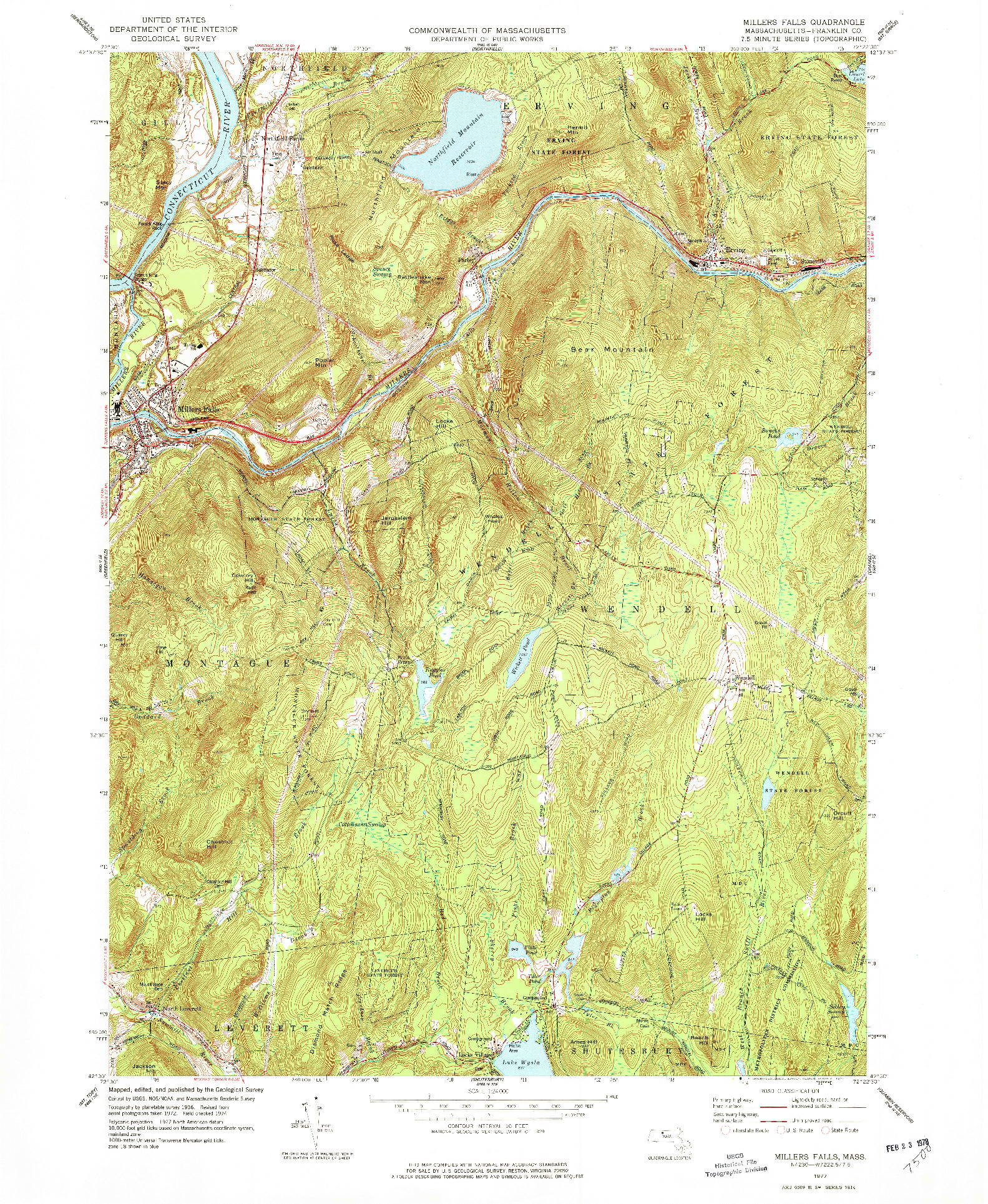 USGS 1:24000-SCALE QUADRANGLE FOR MILLERS FALLS, MA 1977