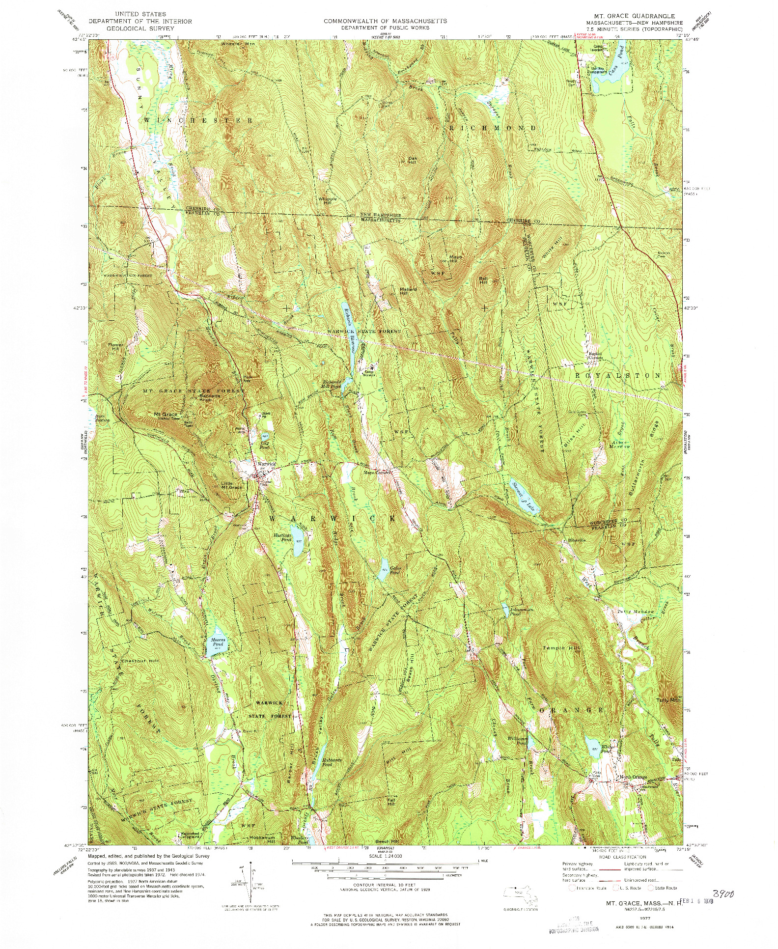 USGS 1:24000-SCALE QUADRANGLE FOR MT GRACE, MA 1977