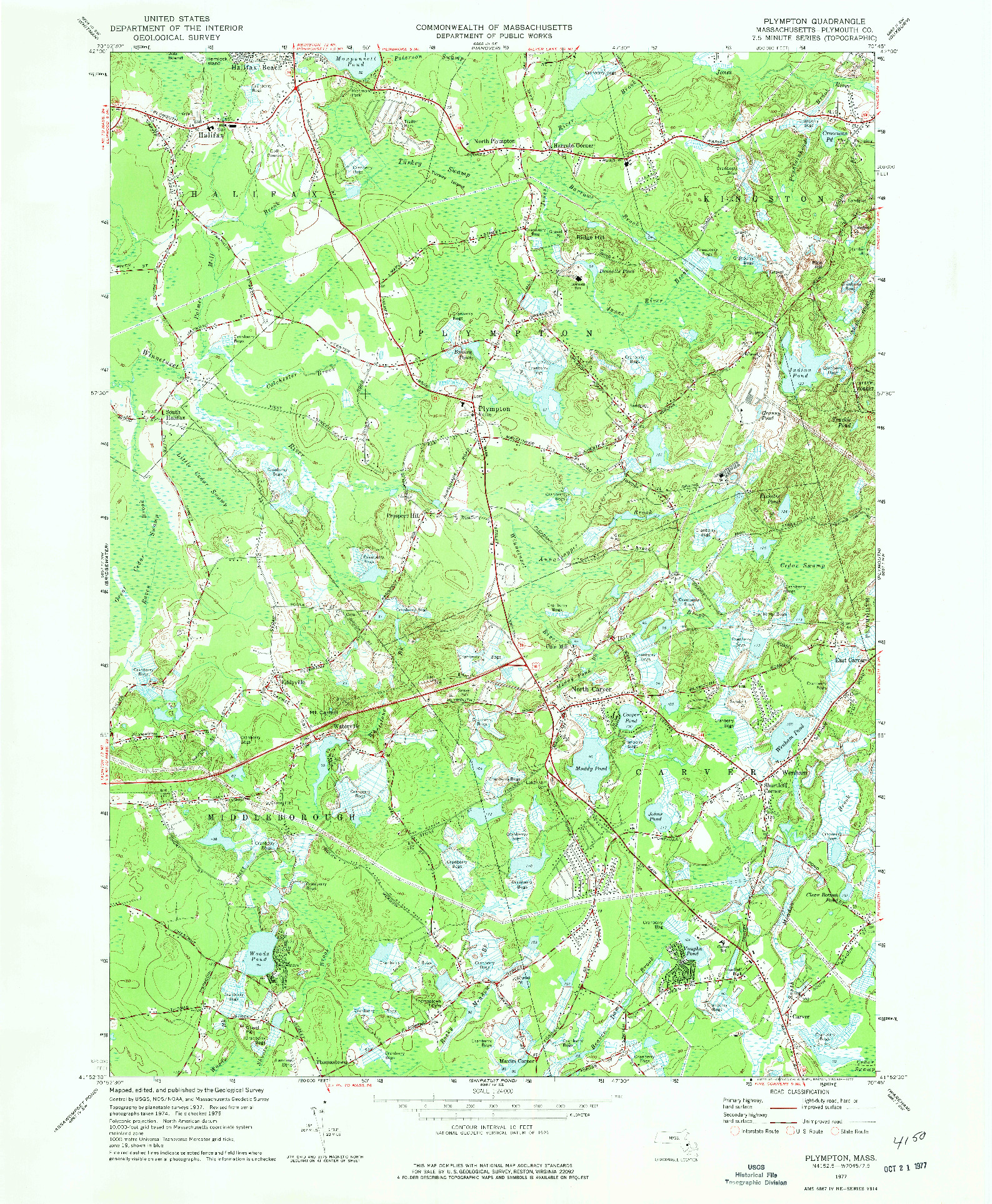 USGS 1:24000-SCALE QUADRANGLE FOR PLYMPTON, MA 1977