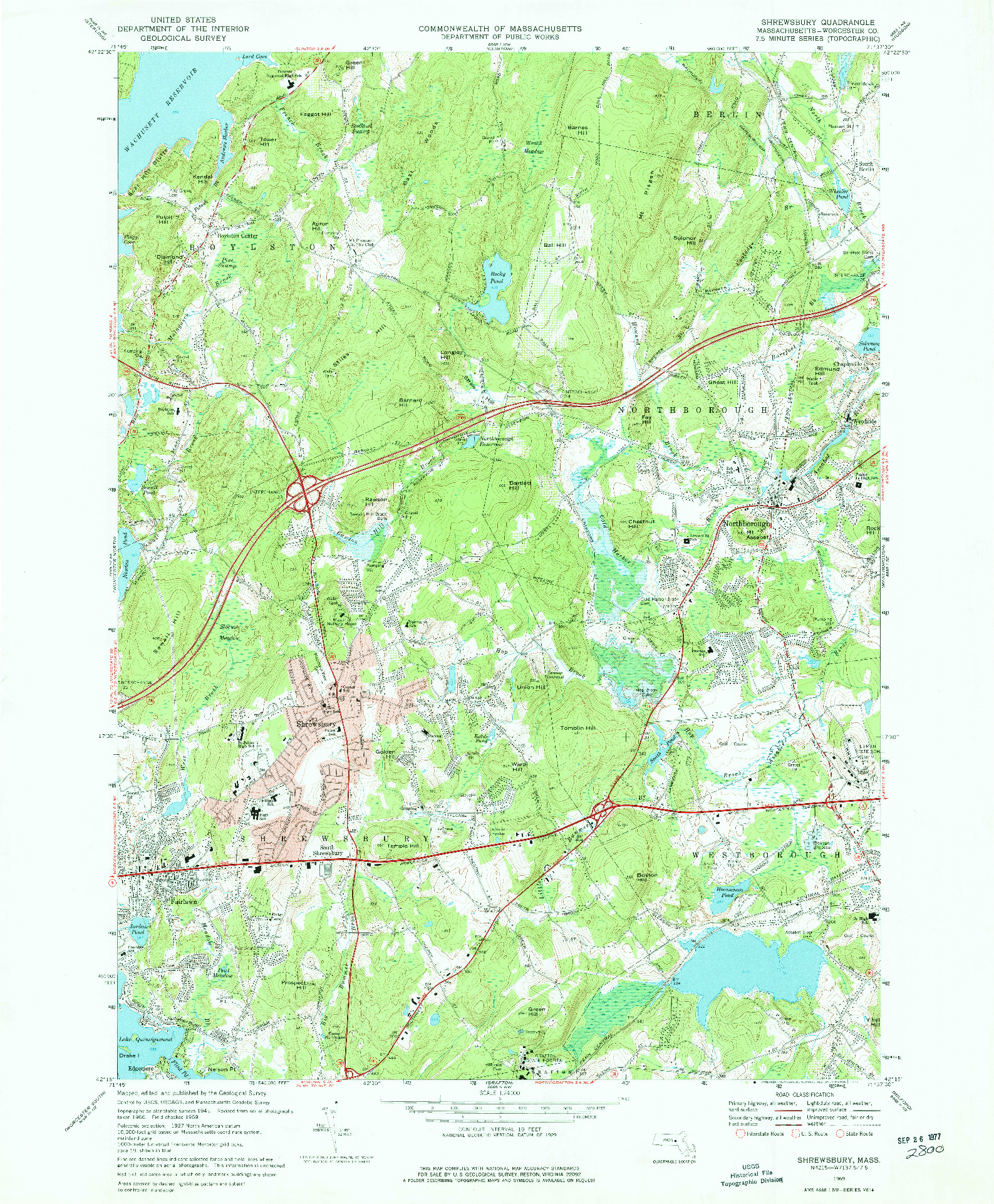 USGS 1:24000-SCALE QUADRANGLE FOR SHREWSBURY, MA 1969