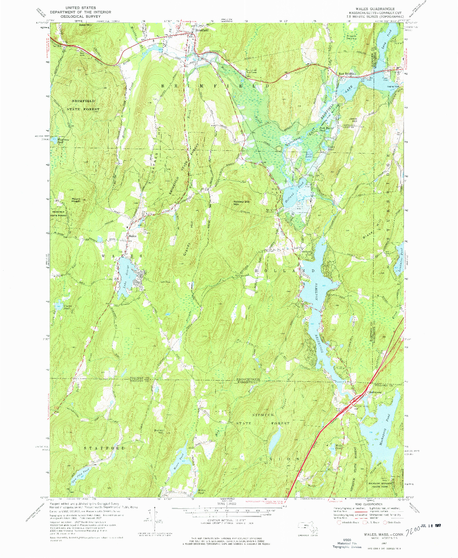 USGS 1:24000-SCALE QUADRANGLE FOR WALES, MA 1967