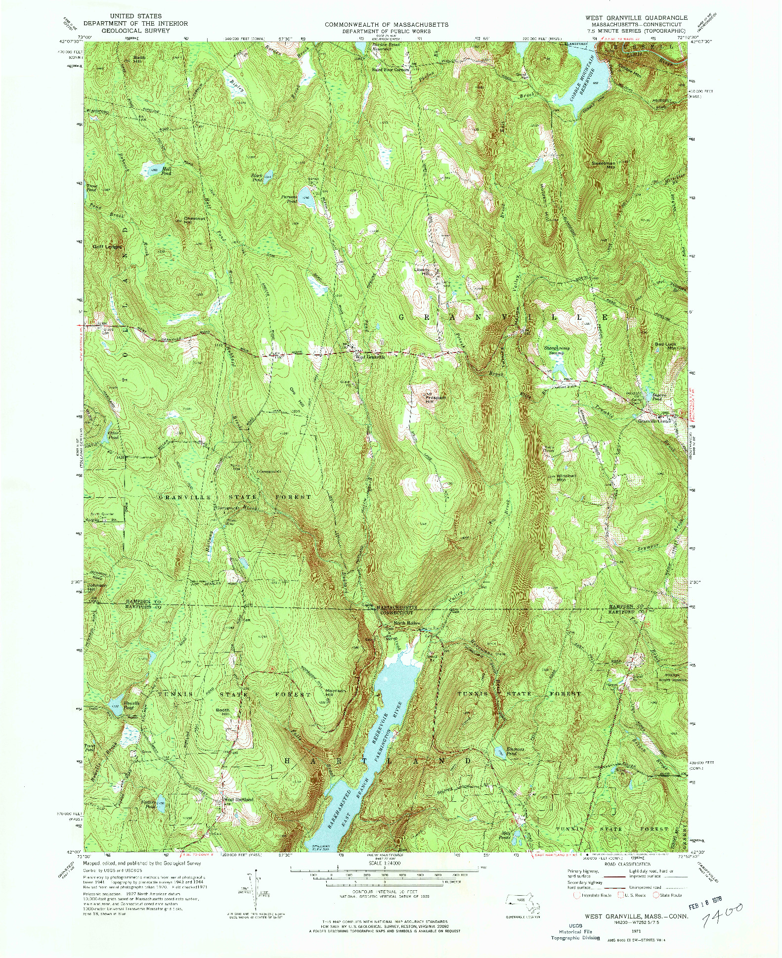 USGS 1:24000-SCALE QUADRANGLE FOR WEST GRANVILLE, MA 1971