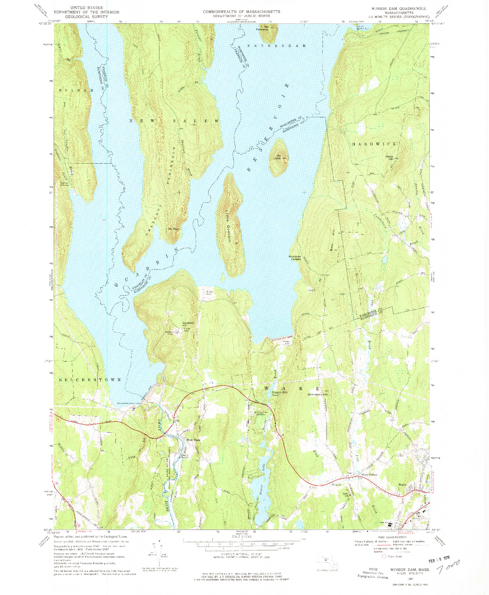 USGS 1:24000-SCALE QUADRANGLE FOR WINSOR DAM, MA 1967