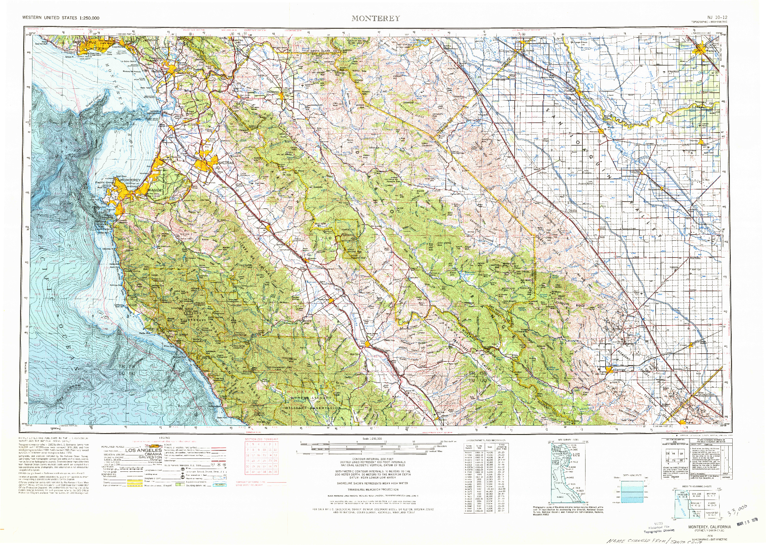 USGS 1:250000-SCALE QUADRANGLE FOR MONTEREY, CA 1974