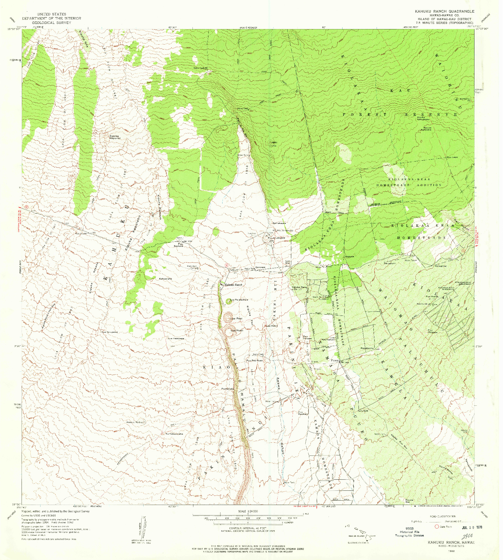 USGS 1:24000-SCALE QUADRANGLE FOR KAHUKU RANCH, HI 1962