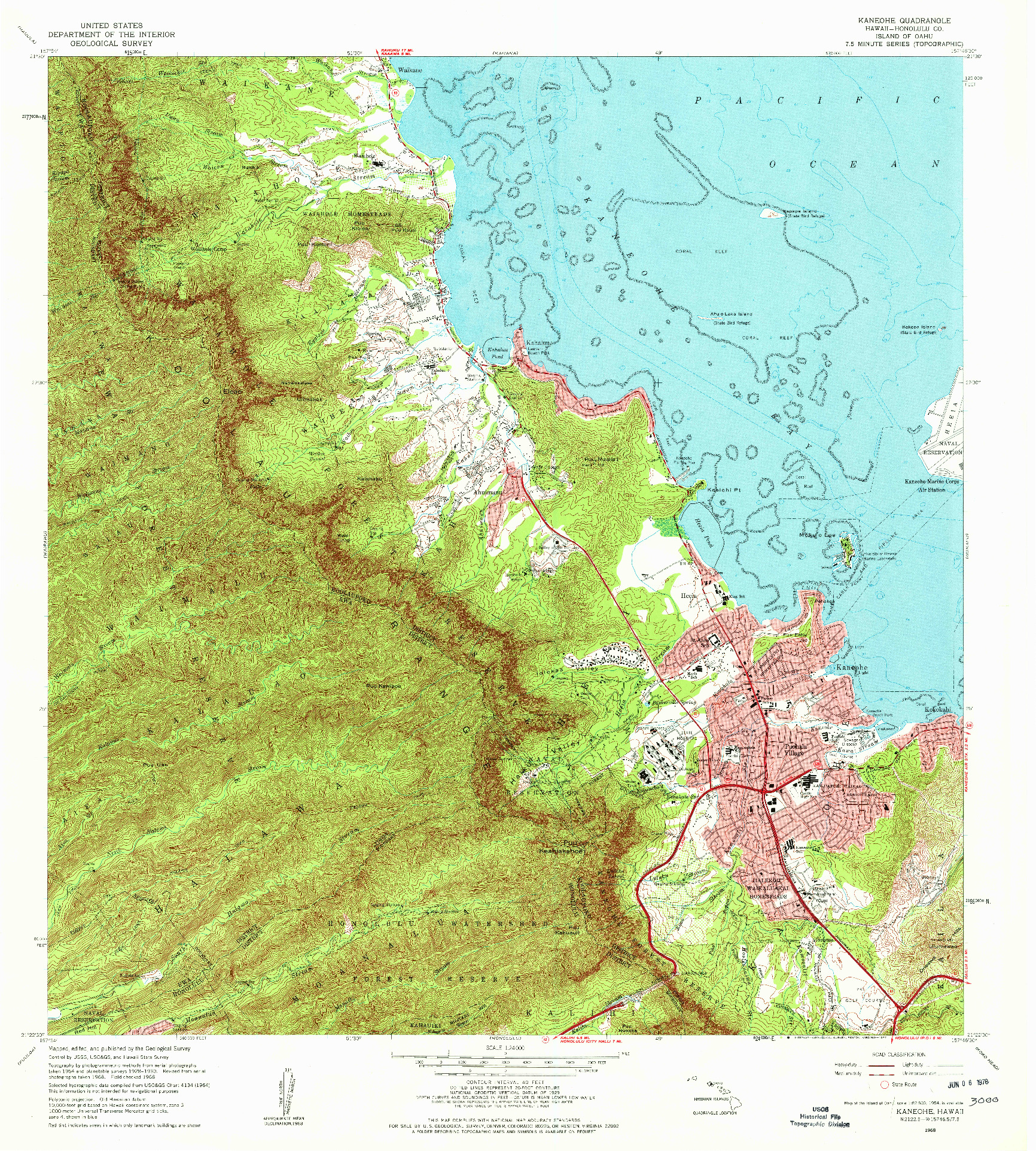 USGS 1:24000-SCALE QUADRANGLE FOR KANEOHE, HI 1968