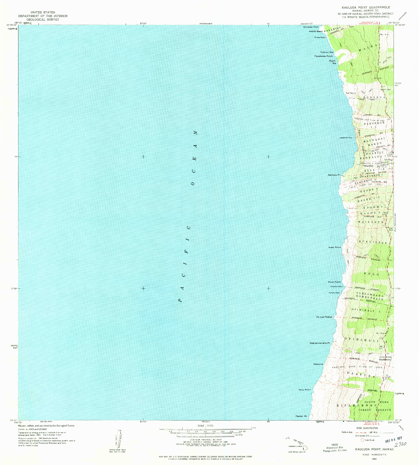 USGS 1:24000-SCALE QUADRANGLE FOR KAULUOA POINT, HI 1962