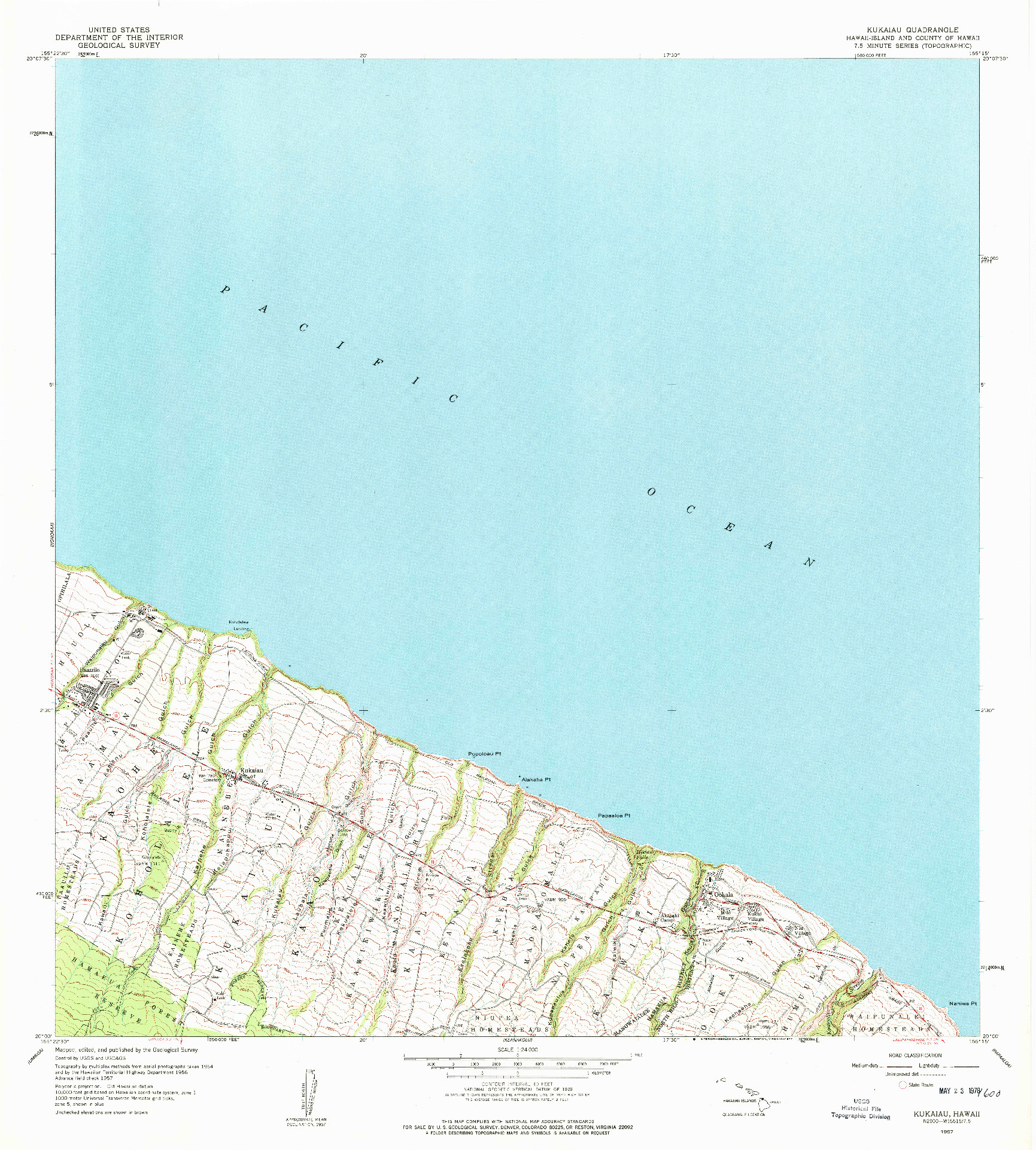 USGS 1:24000-SCALE QUADRANGLE FOR KUKAIAU, HI 1957