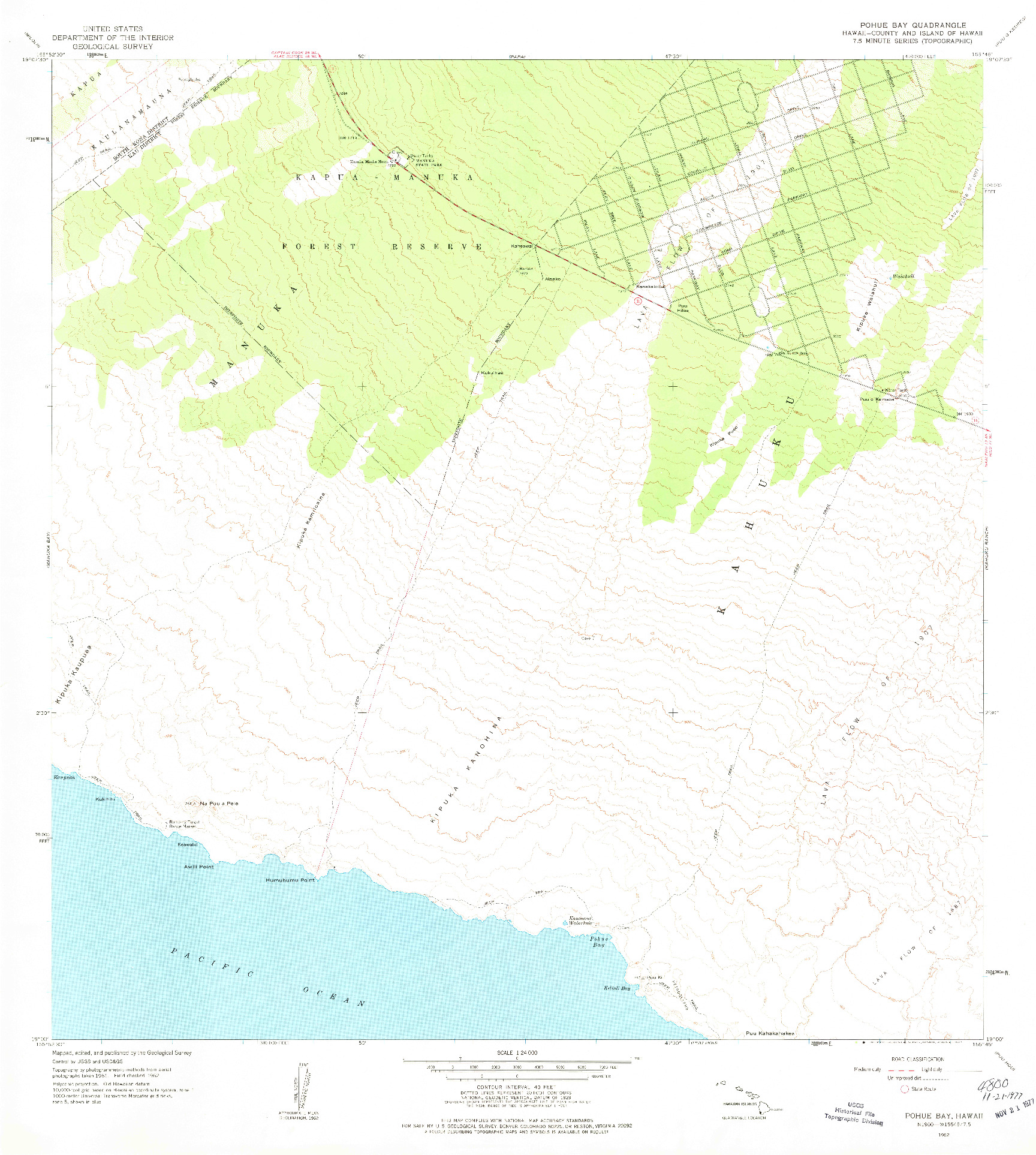 USGS 1:24000-SCALE QUADRANGLE FOR POHUE BAY, HI 1962