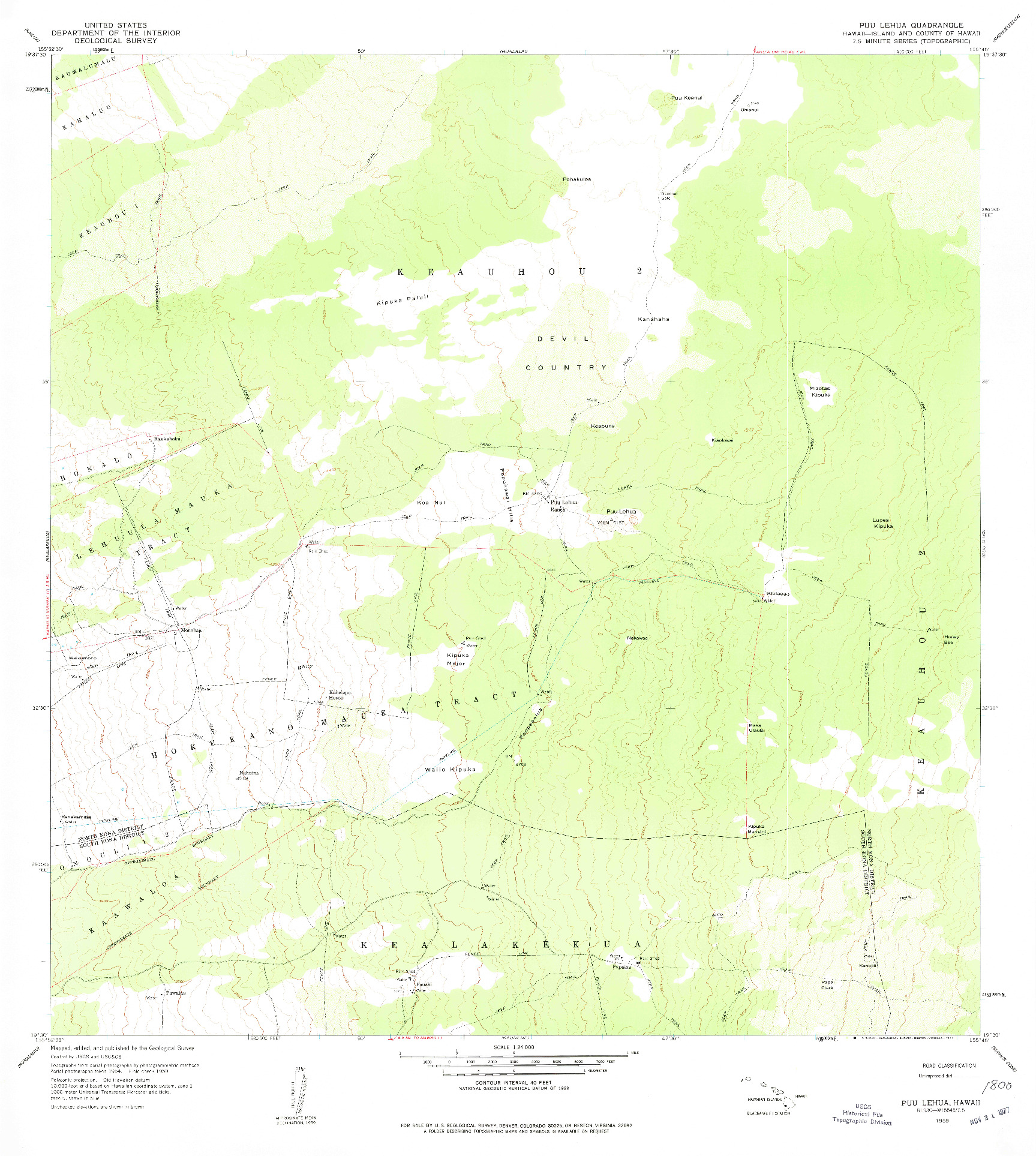 USGS 1:24000-SCALE QUADRANGLE FOR PUU LEHUA, HI 1959