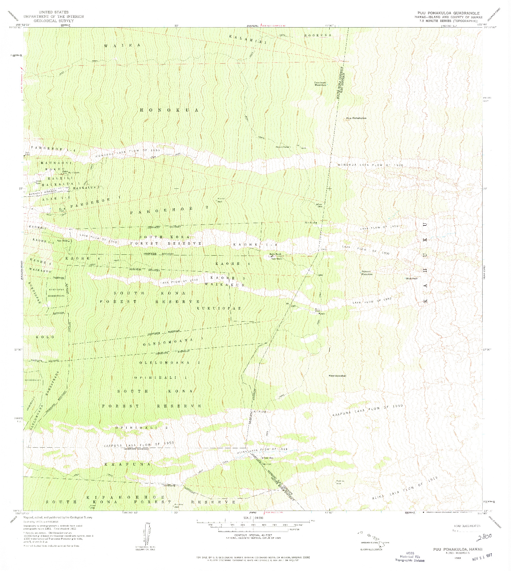 USGS 1:24000-SCALE QUADRANGLE FOR PUU POHAKULOA, HI 1963