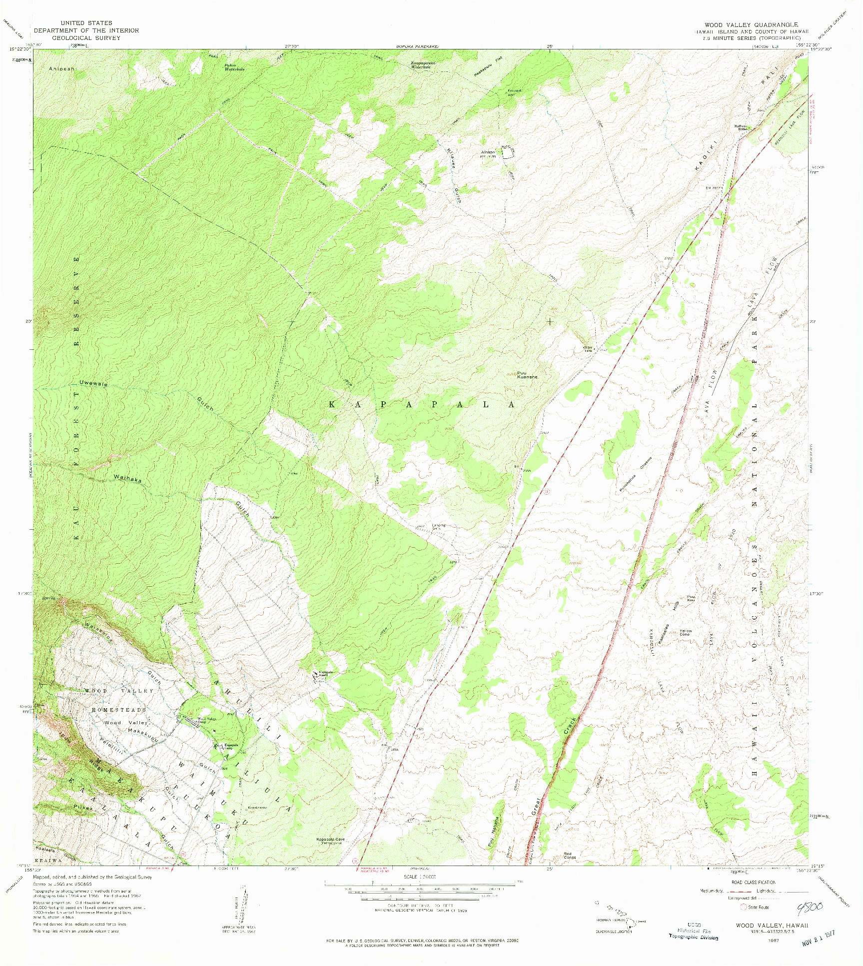 USGS 1:24000-SCALE QUADRANGLE FOR WOOD VALLEY, HI 1967