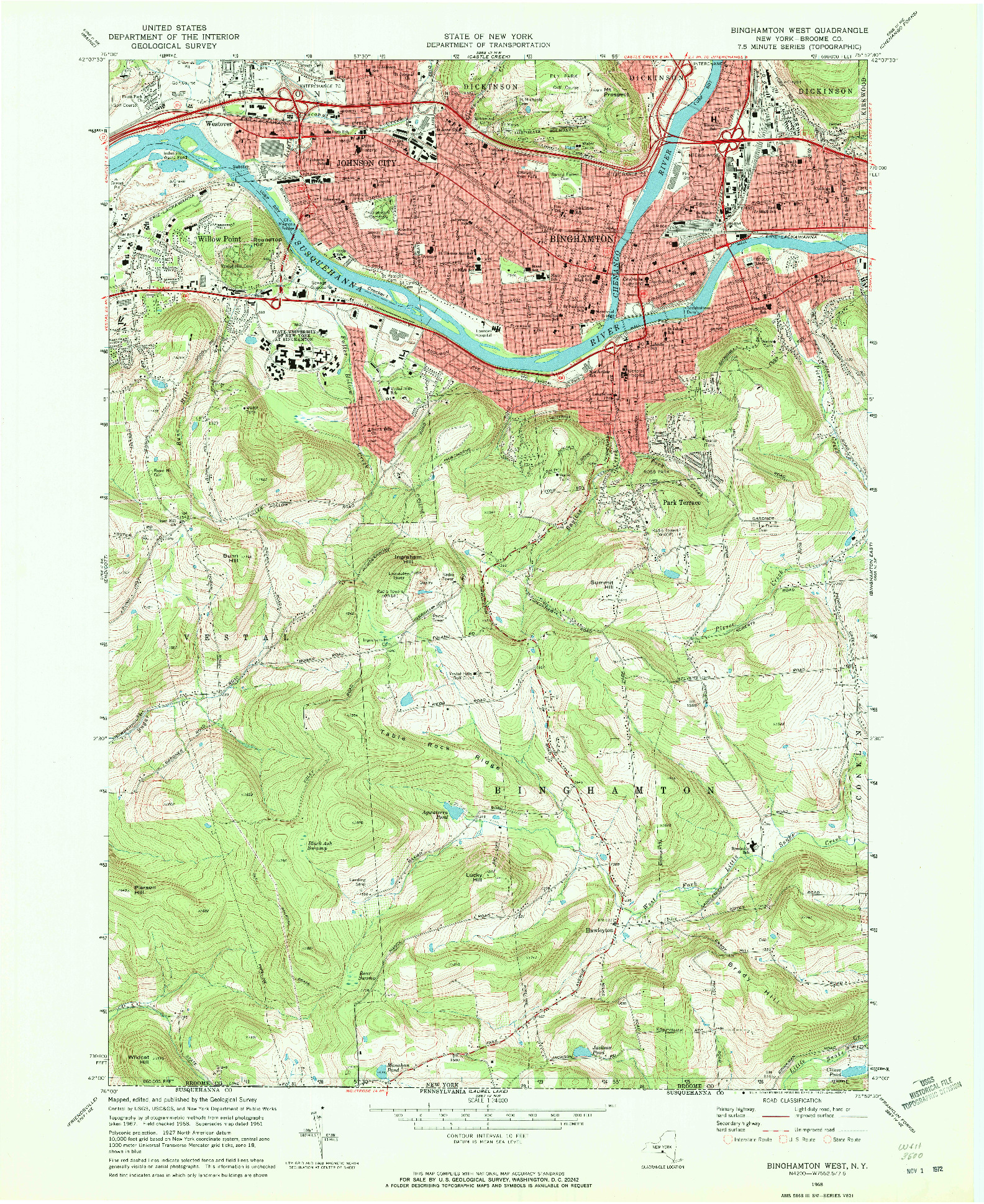 USGS 1:24000-SCALE QUADRANGLE FOR BINGHAMTON WEST, NY 1968