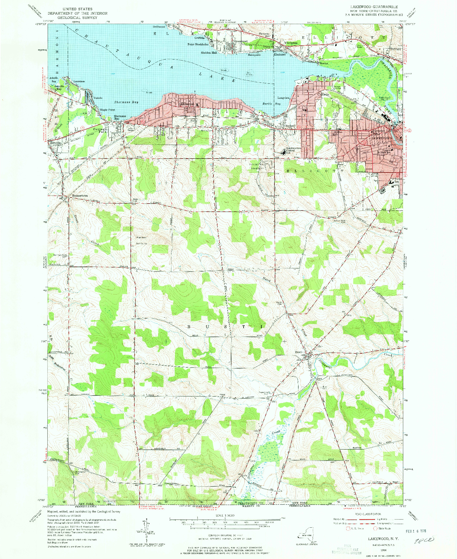 USGS 1:24000-SCALE QUADRANGLE FOR LAKEWOOD, NY 1954