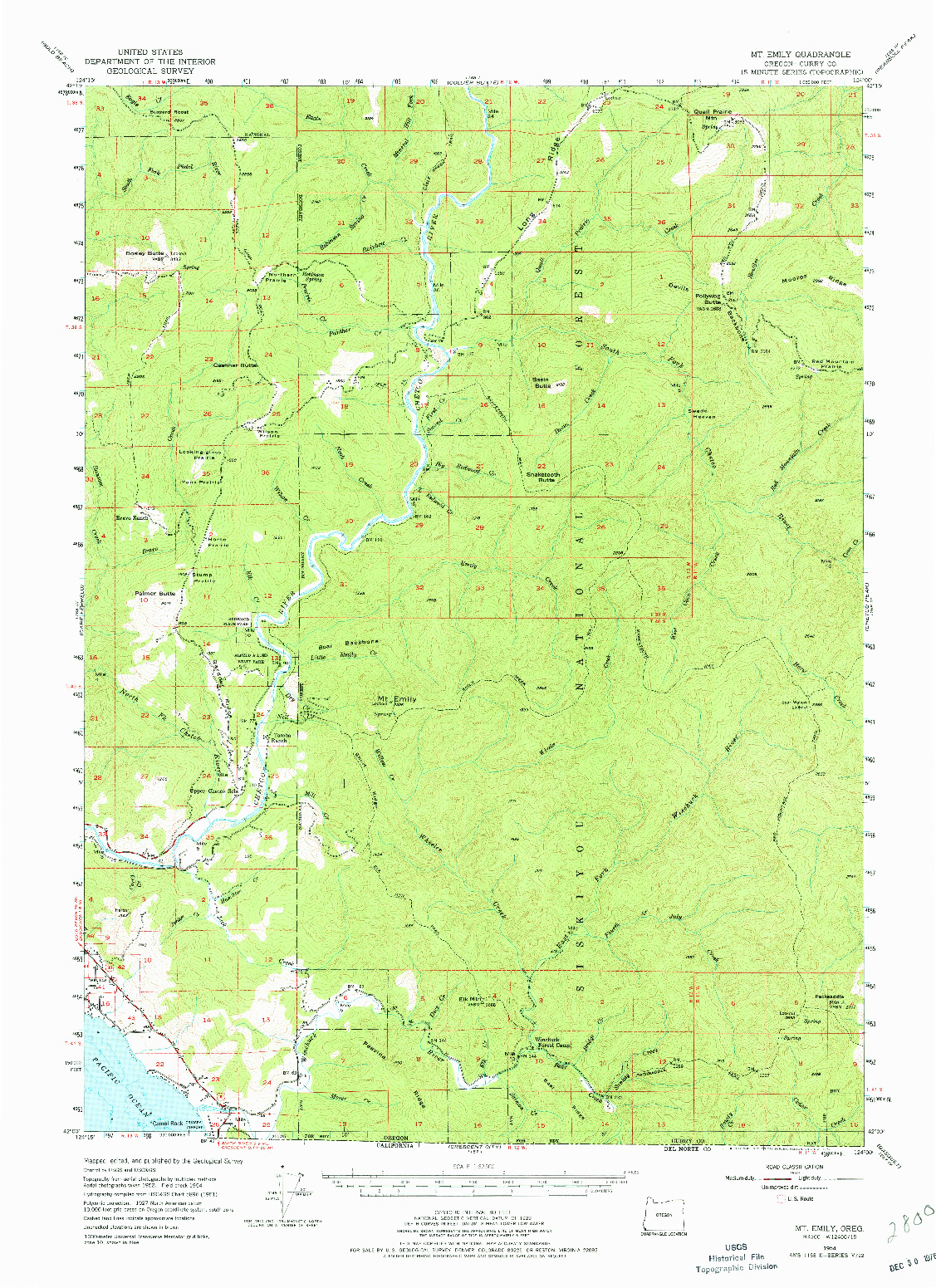 USGS 1:62500-SCALE QUADRANGLE FOR MT. EMILY, OR 1954