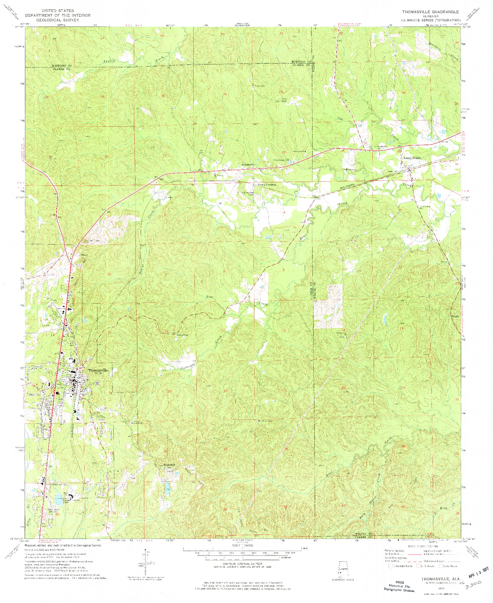 USGS 1:24000-SCALE QUADRANGLE FOR THOMASVILLE, AL 1973