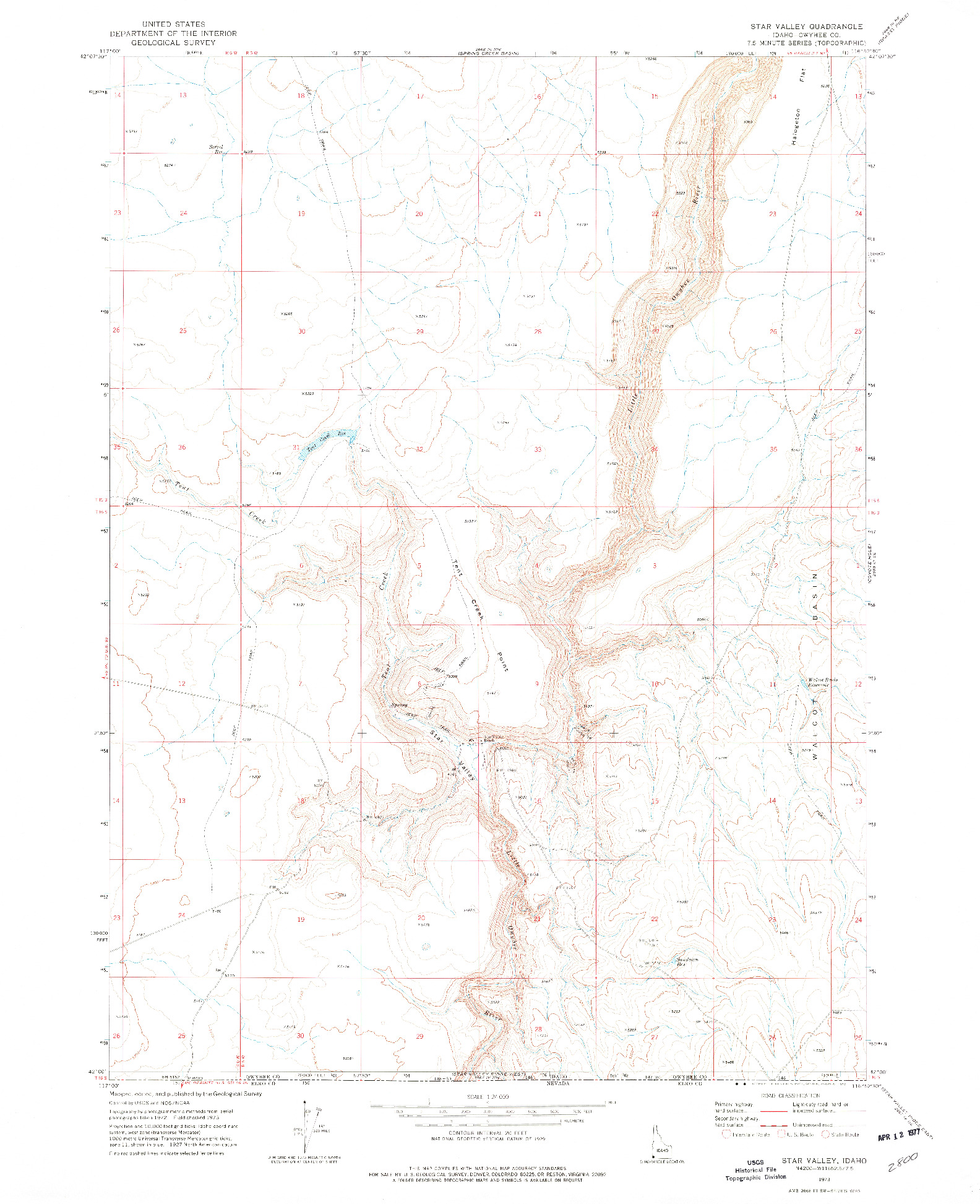 USGS 1:24000-SCALE QUADRANGLE FOR STAR VALLEY, ID 1973