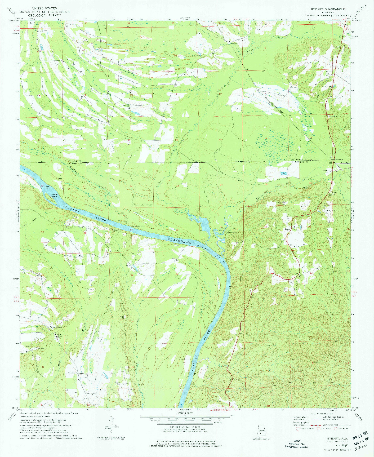 USGS 1:24000-SCALE QUADRANGLE FOR HYBART, AL 1973