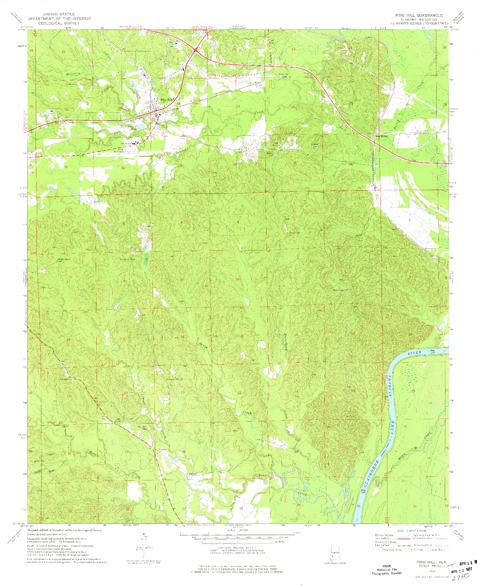 USGS 1:24000-SCALE QUADRANGLE FOR PINE HILL, AL 1973