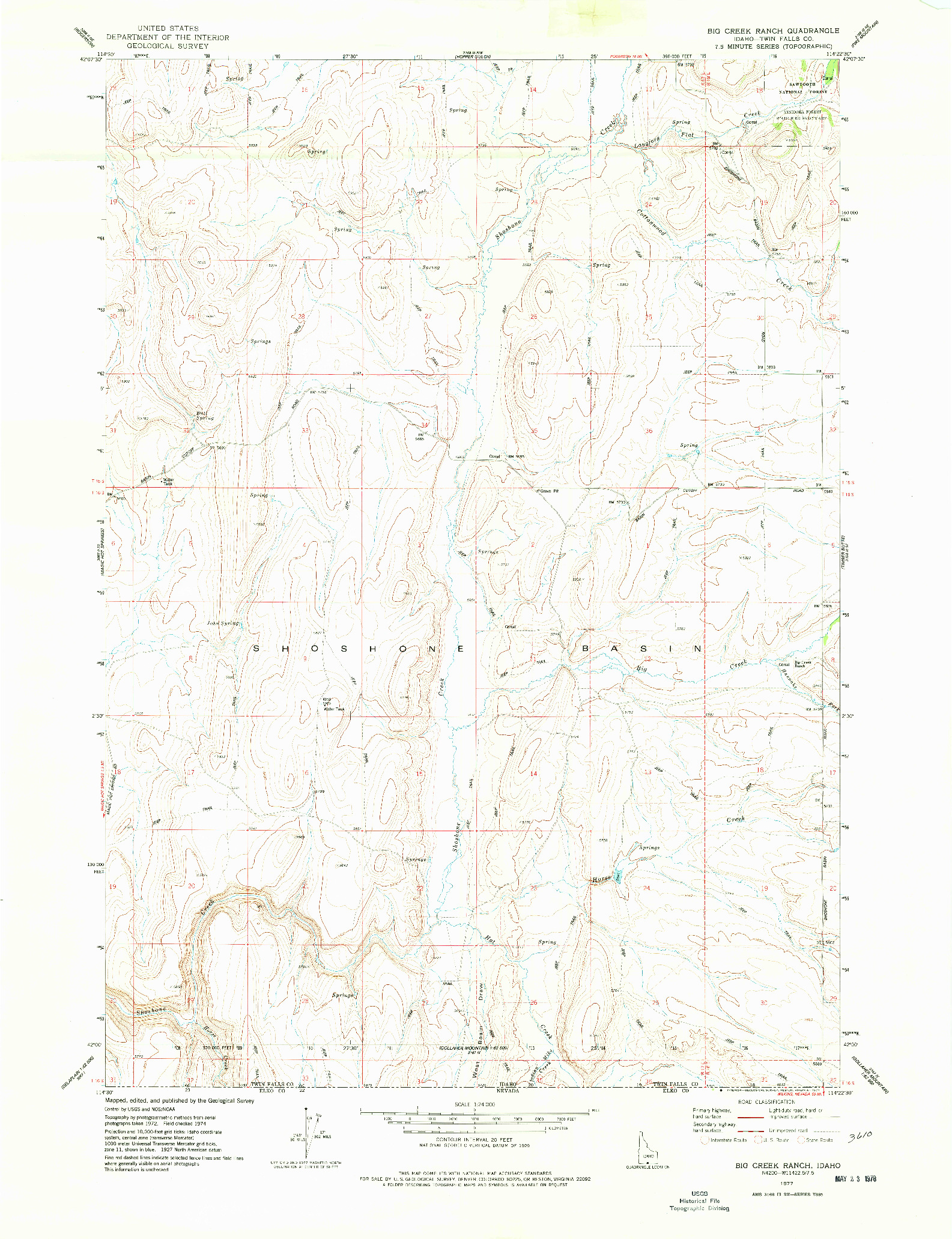 USGS 1:24000-SCALE QUADRANGLE FOR BIG CREEK RANCH, ID 1977