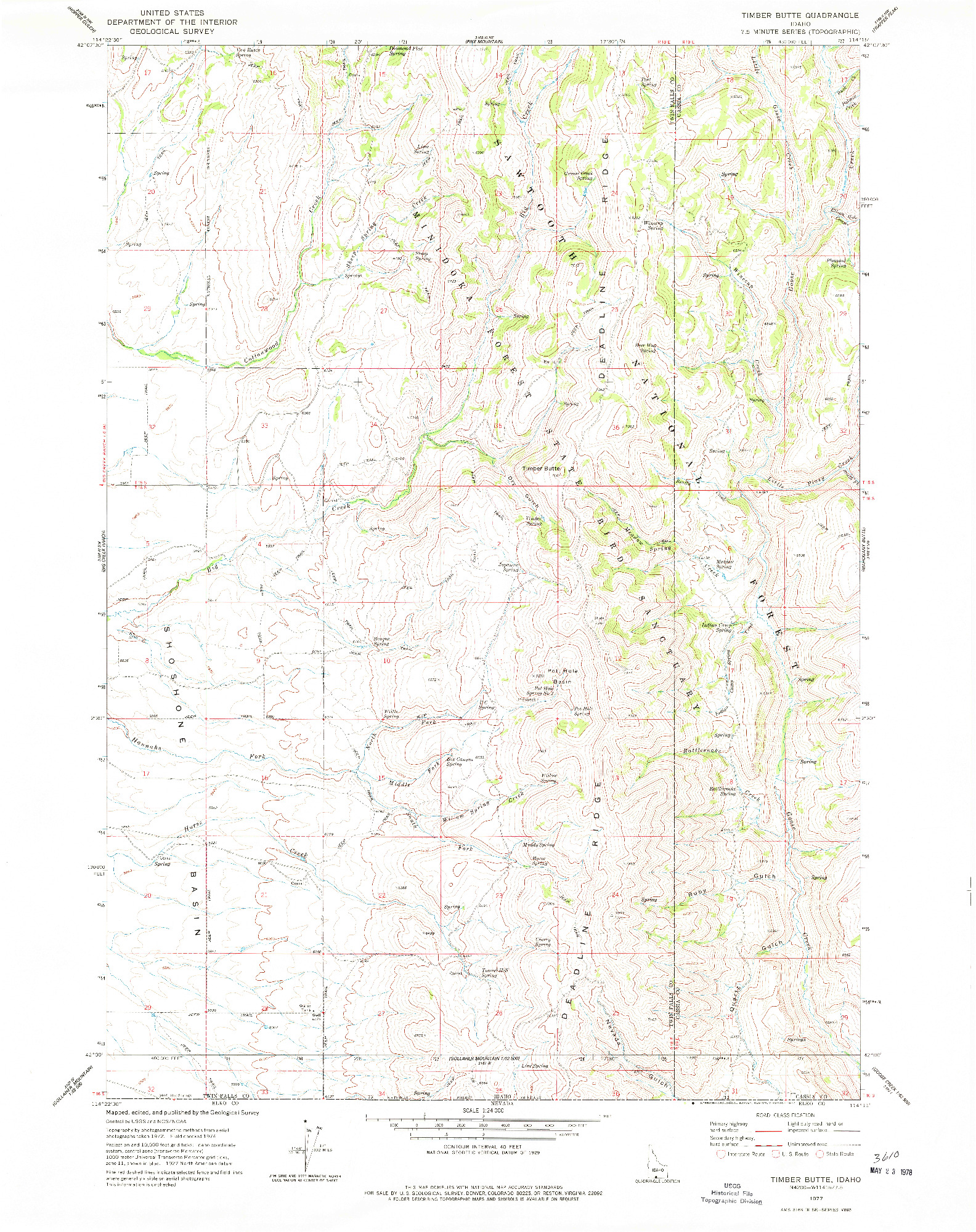 USGS 1:24000-SCALE QUADRANGLE FOR TIMBER BUTTE, ID 1977