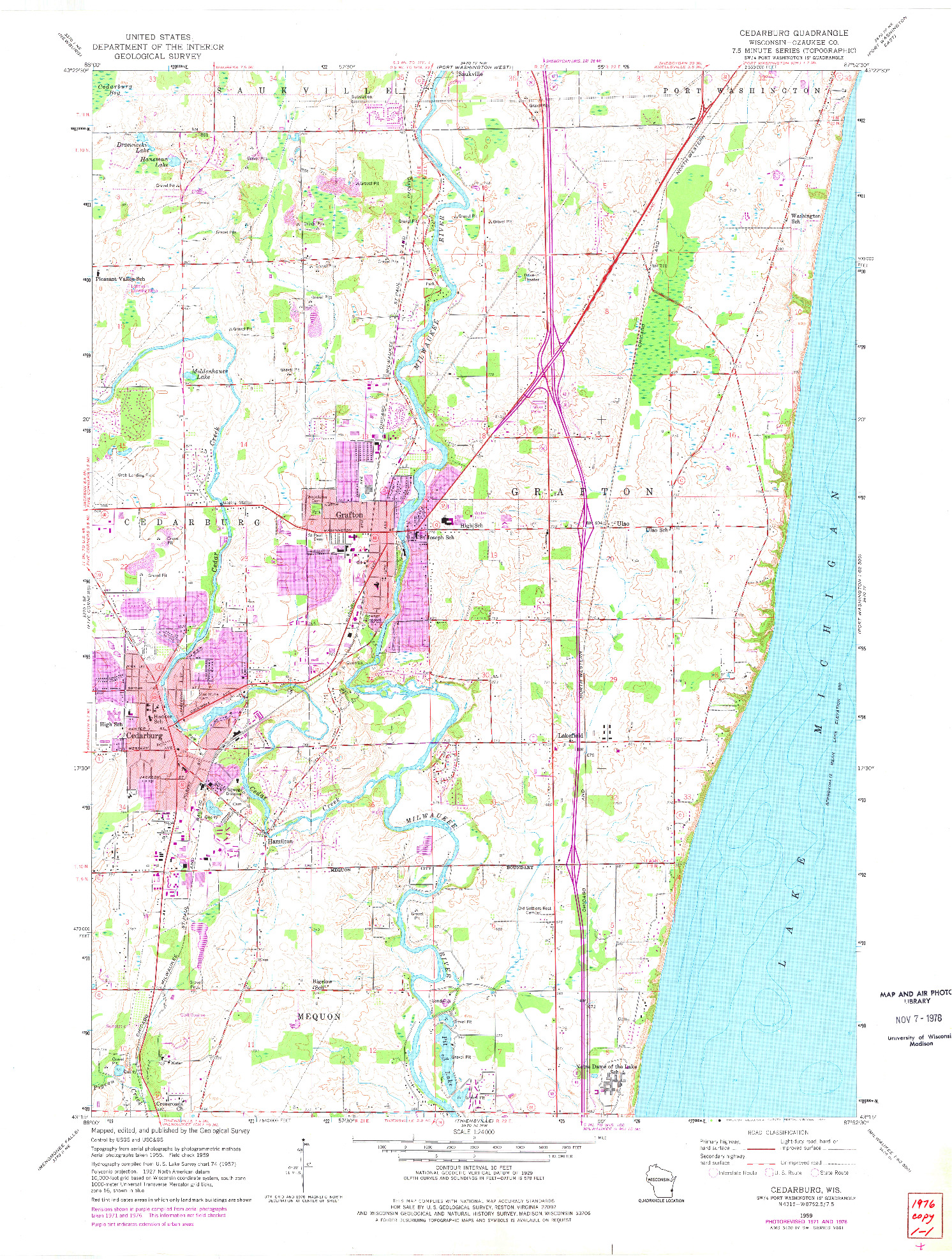 USGS 1:24000-SCALE QUADRANGLE FOR CEDARBURG, WI 1959