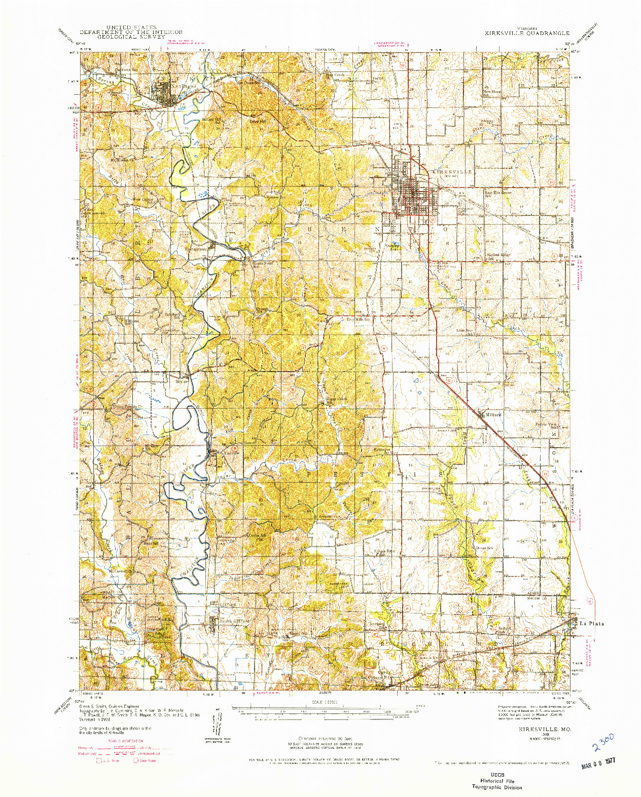 USGS 1:62500-SCALE QUADRANGLE FOR KIRKSVILLE, MO 1938