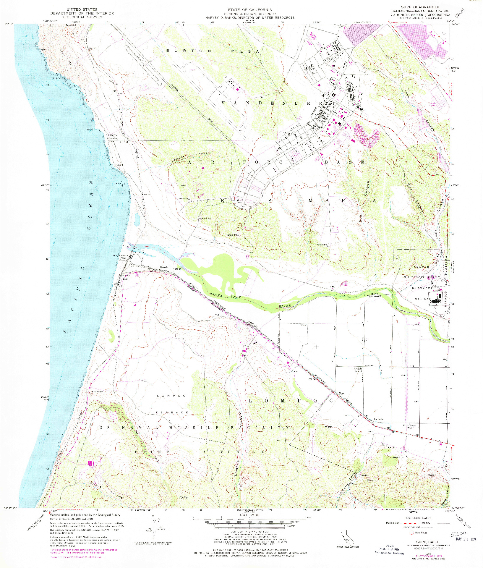 USGS 1:24000-SCALE QUADRANGLE FOR SURF, CA 1959