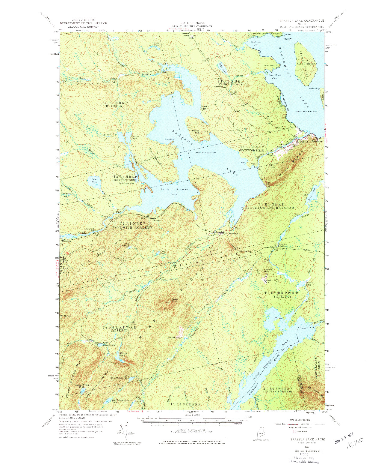 USGS 1:62500-SCALE QUADRANGLE FOR BRASSUA LAKE, ME 1957